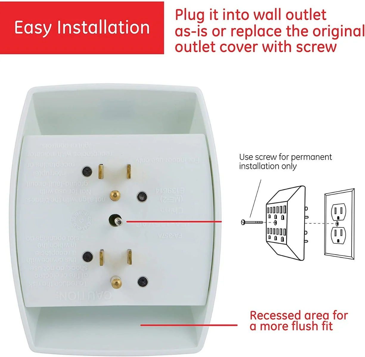 GE 6-Outlet Wall Tap, 5 Pack, White - Image 4