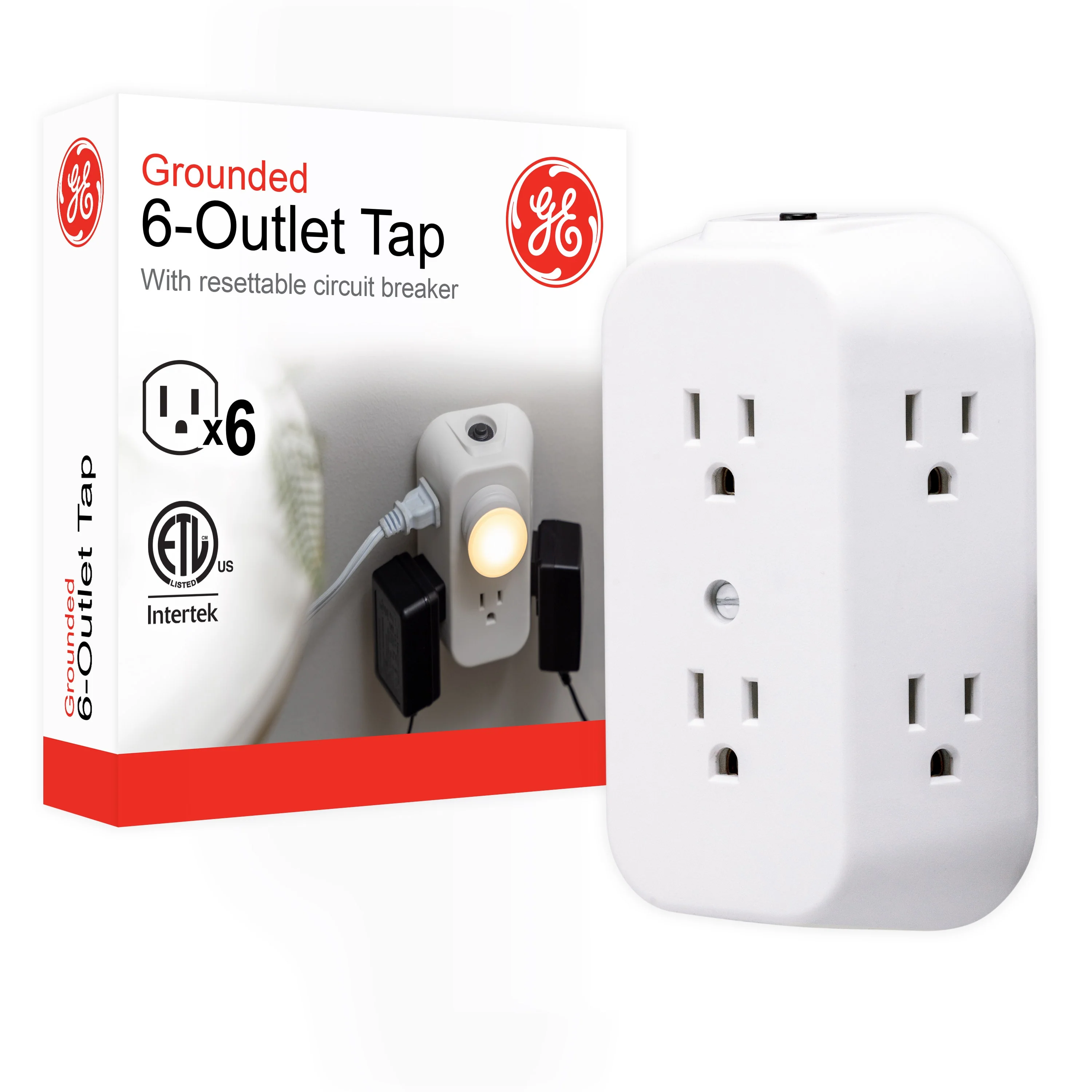 GE 6-Outlet Wall Tap with Resettable Circuit Breaker, White - Image 8