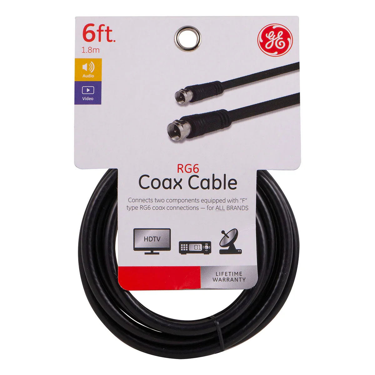 GE 6ft. RG6 Coaxial Cable with F-Type Connectors, Black - Image 7