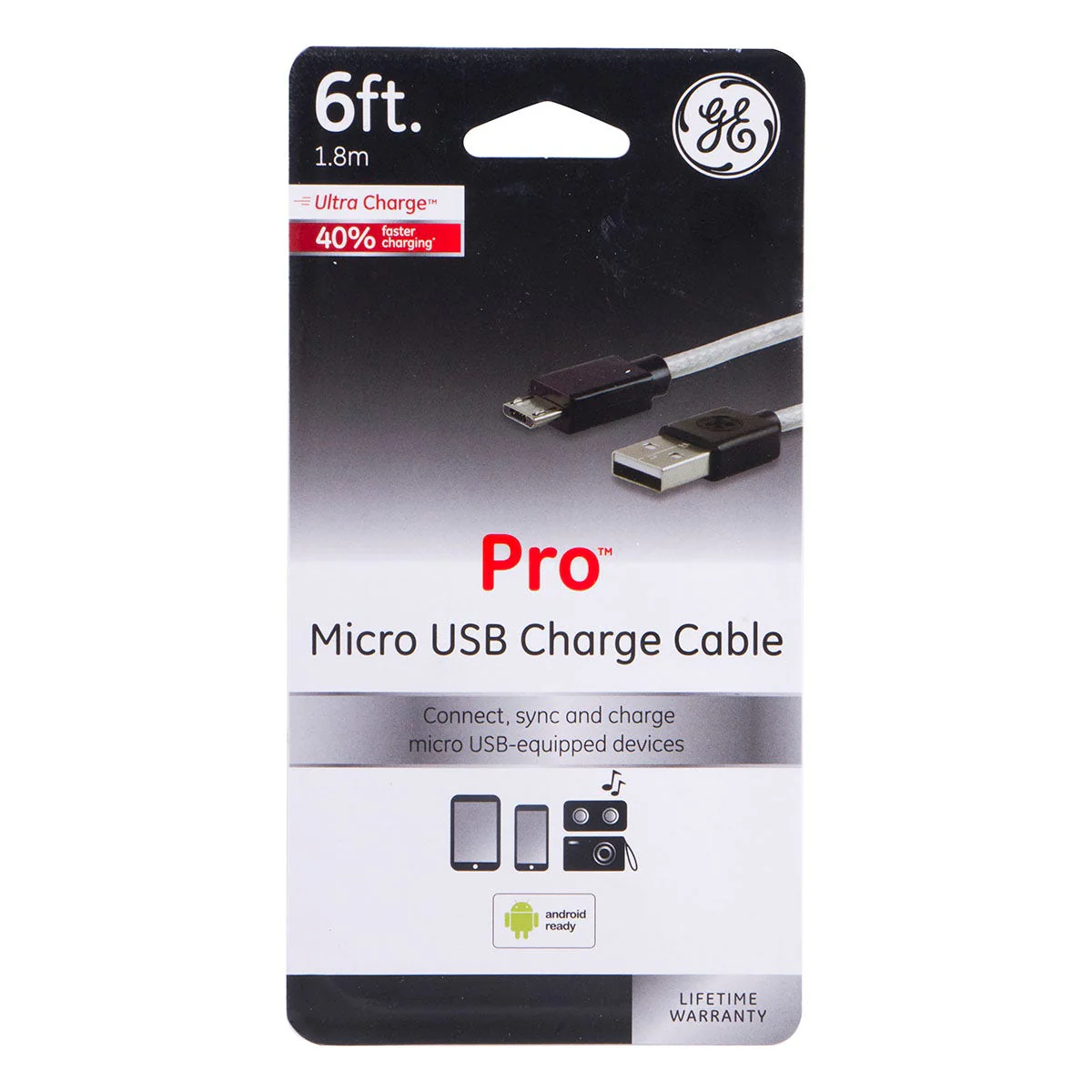 GE 6ft. USB-A to Micro USB Charging Cable, Silver - Image 6
