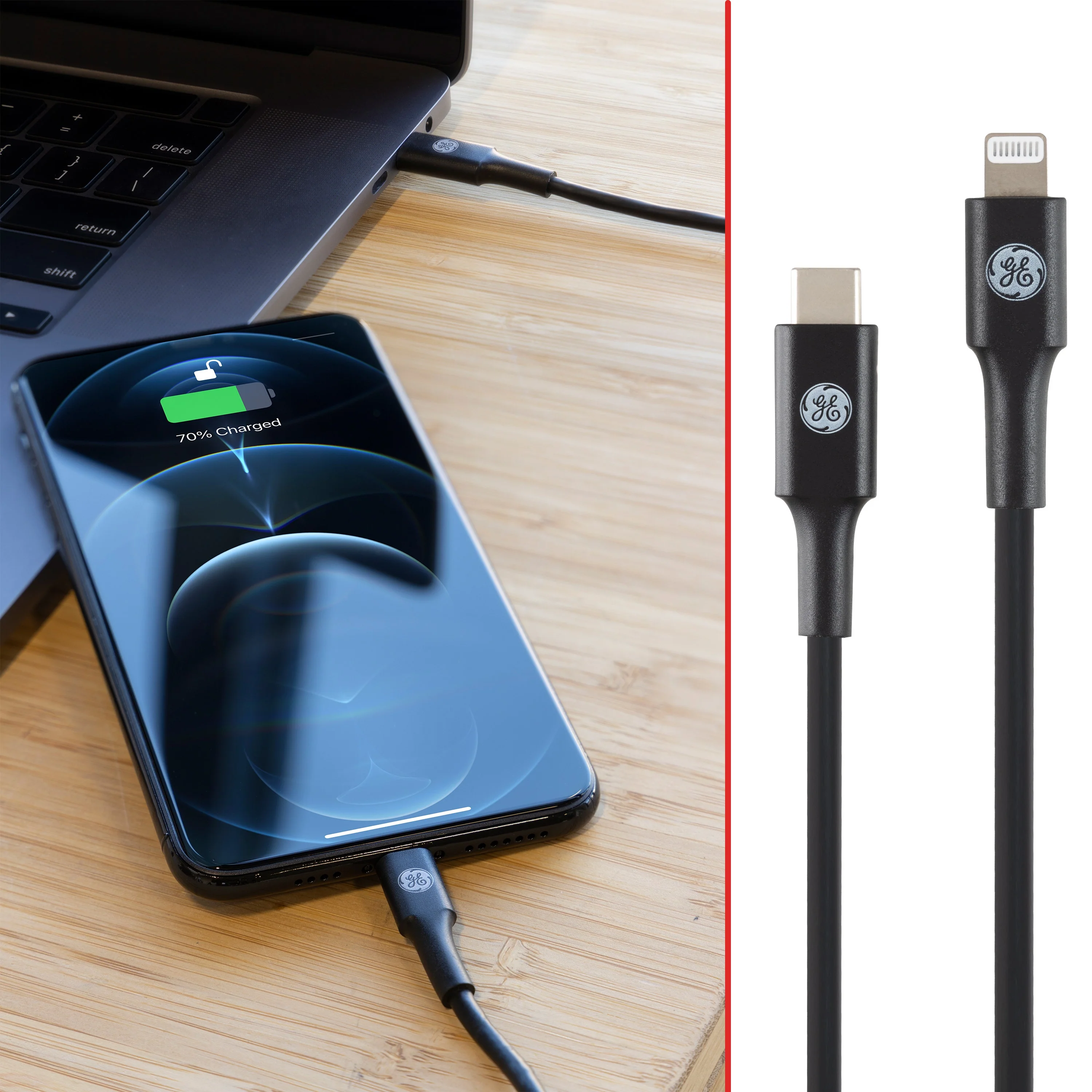 GE 6ft. USB-C to Lightning Charging Cable, Black - Image 7