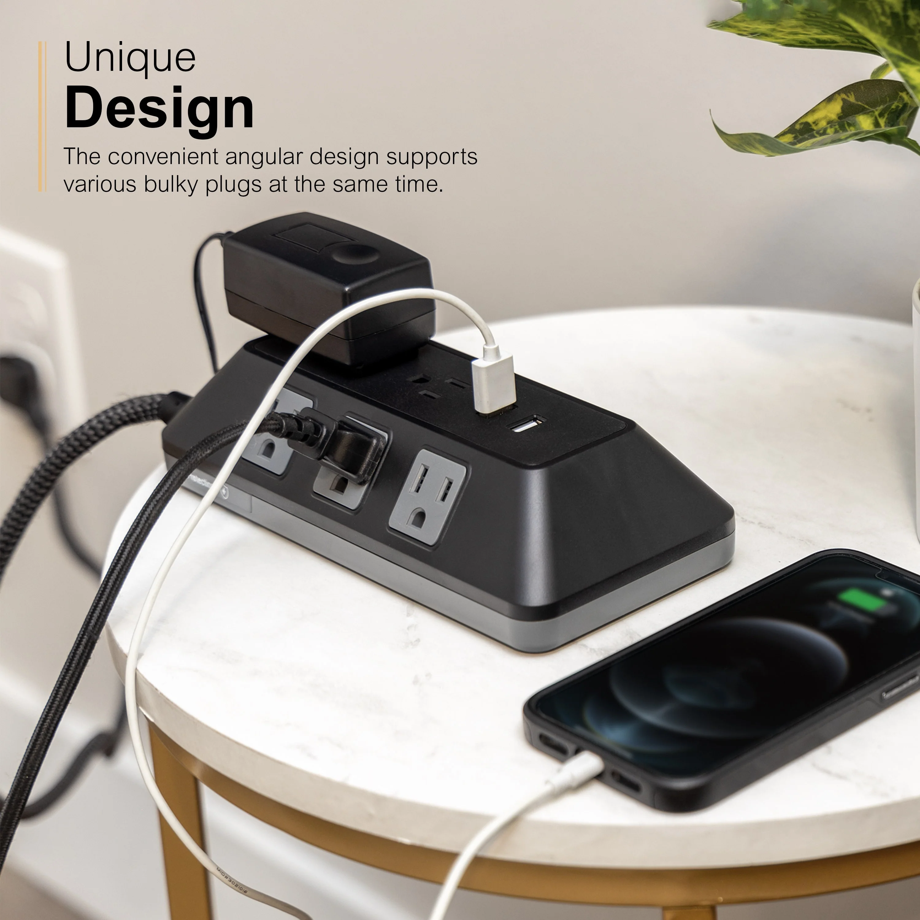 GE 8-Outlet 2-USB 3ft. Surge Protector with Adapter-Spaced Outlets, Black - Image 6