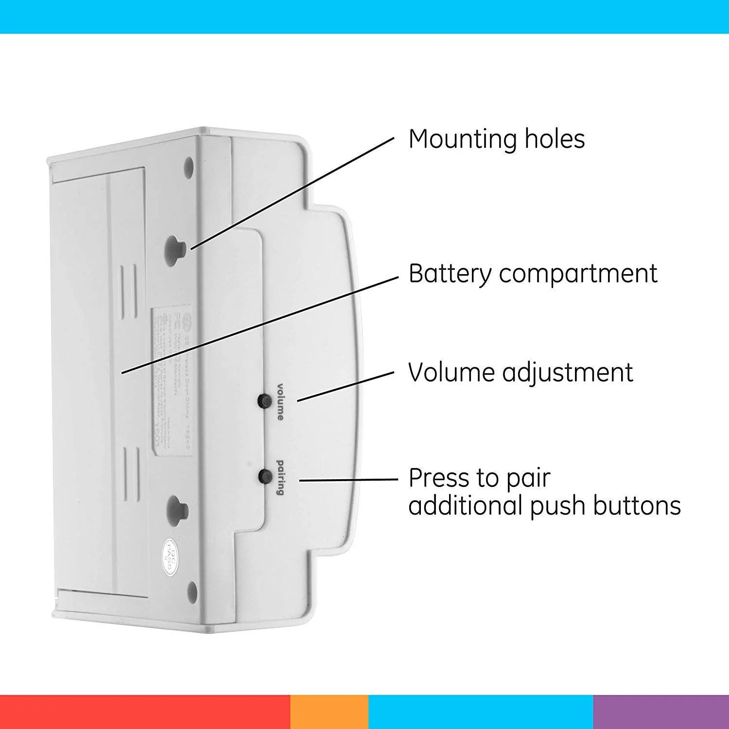 GE Battery Operated 8-Chime 2-Push Button Wireless Door Chime Kit, White - Image 3