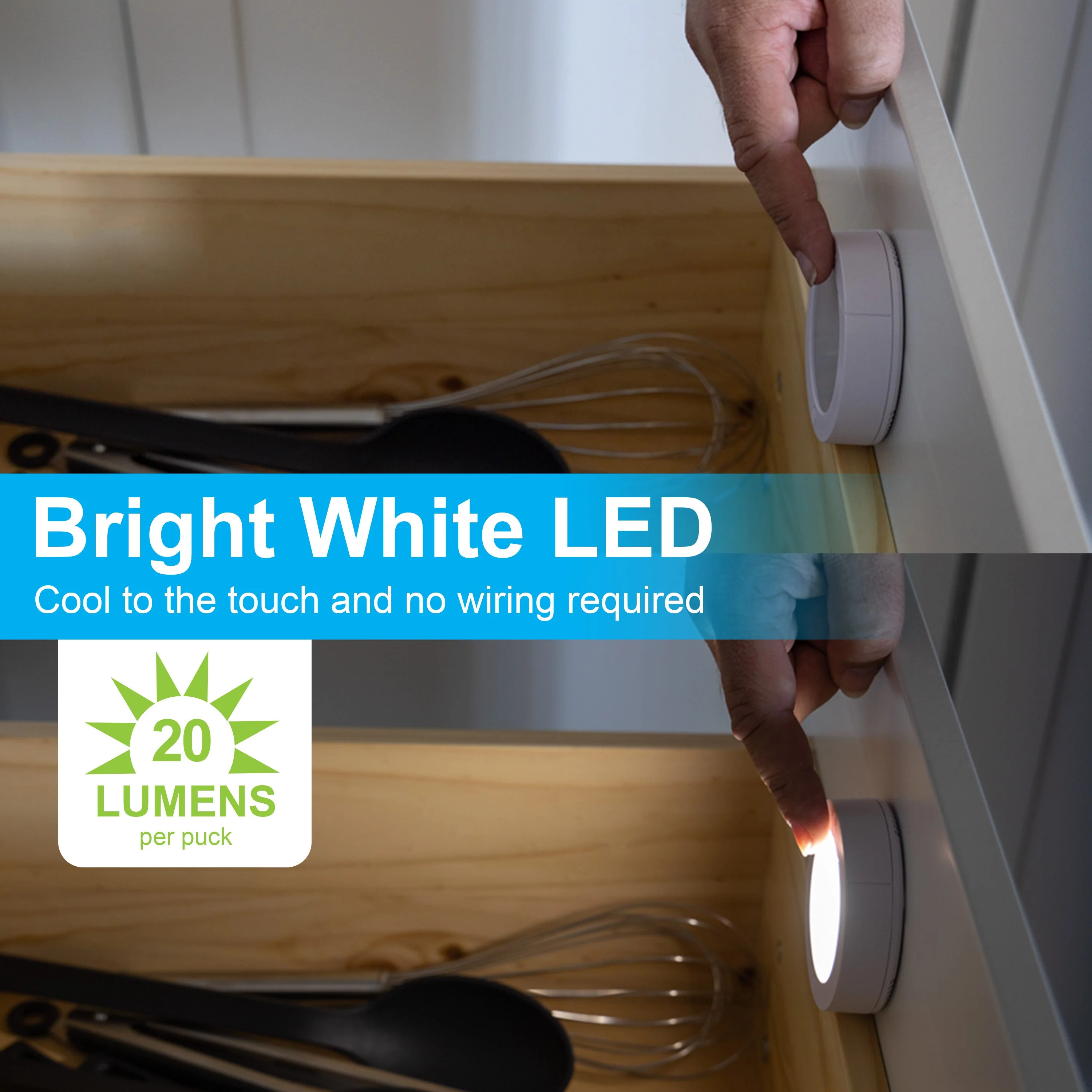 GE Battery Operated LED Puck Light, 4 Pack, White - Image 5
