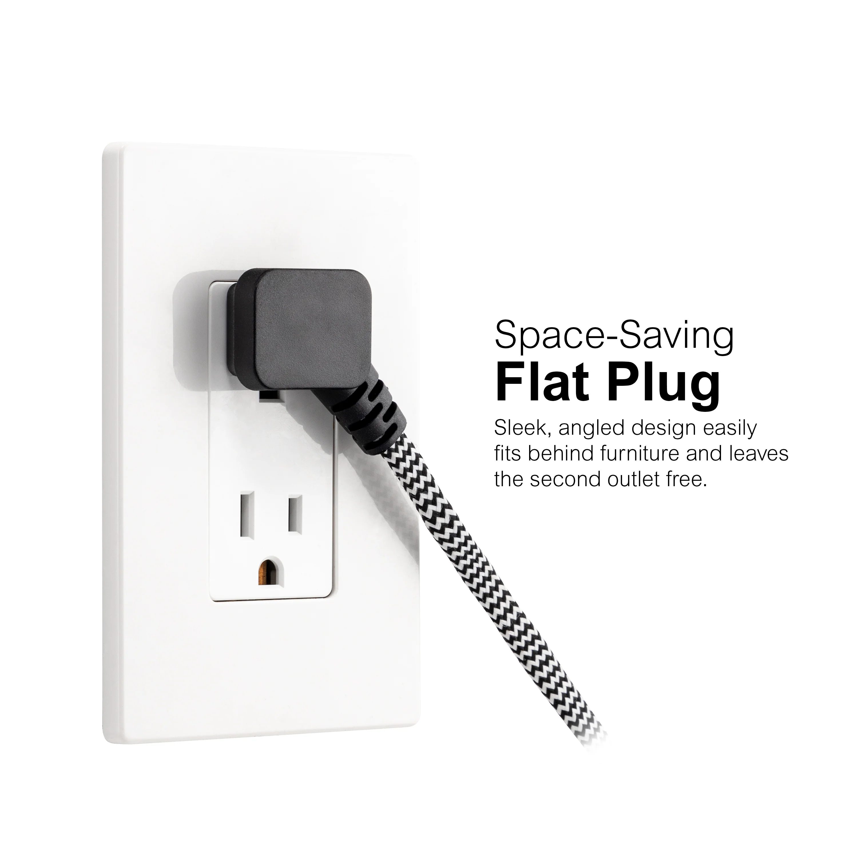 GE-branded 15ft. 3-Outlet Polarized Extension Cord, Black/White, Braided Cord - Image 3