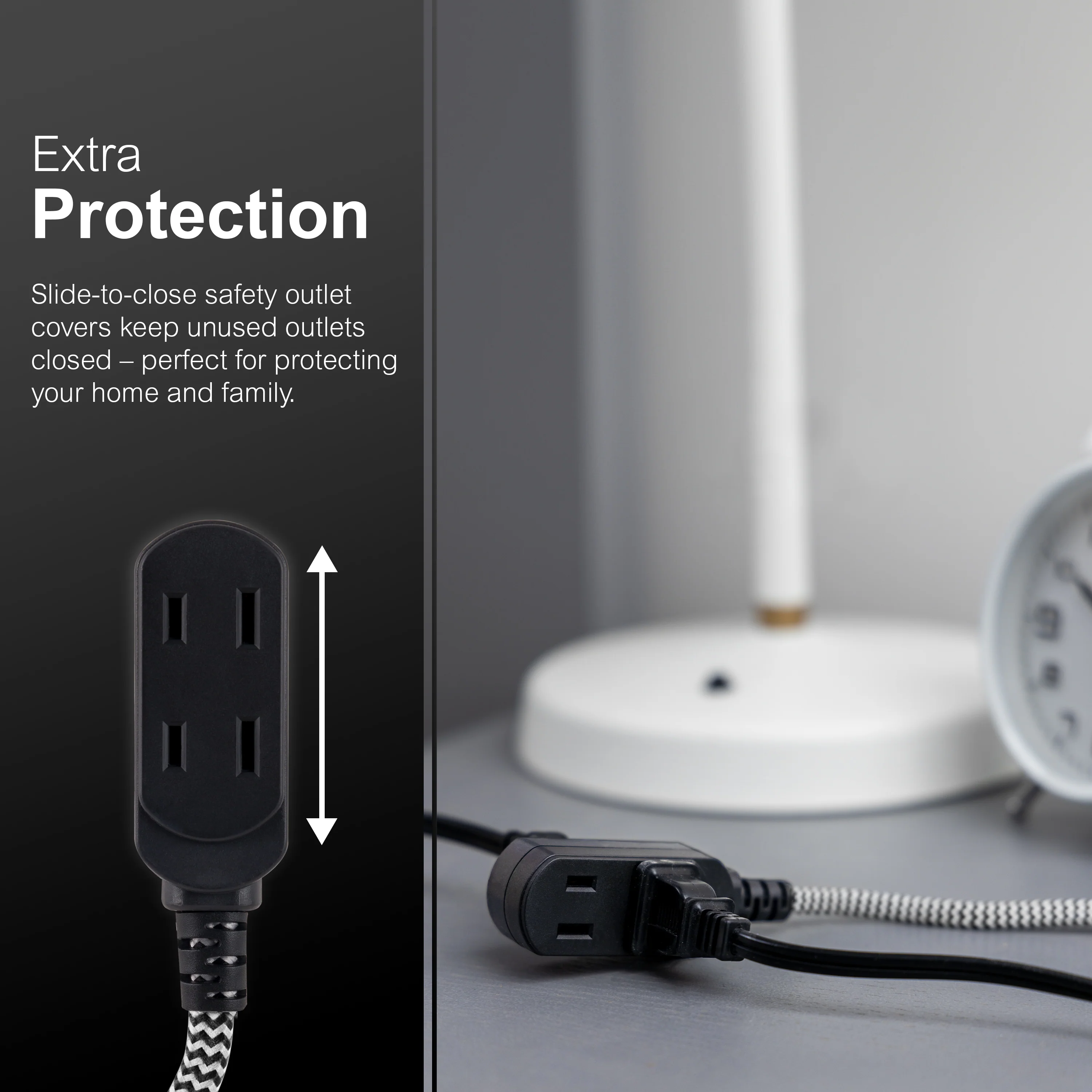 GE-branded 15ft. 3-Outlet Polarized Extension Cord, Black/White, Braided Cord - Image 4