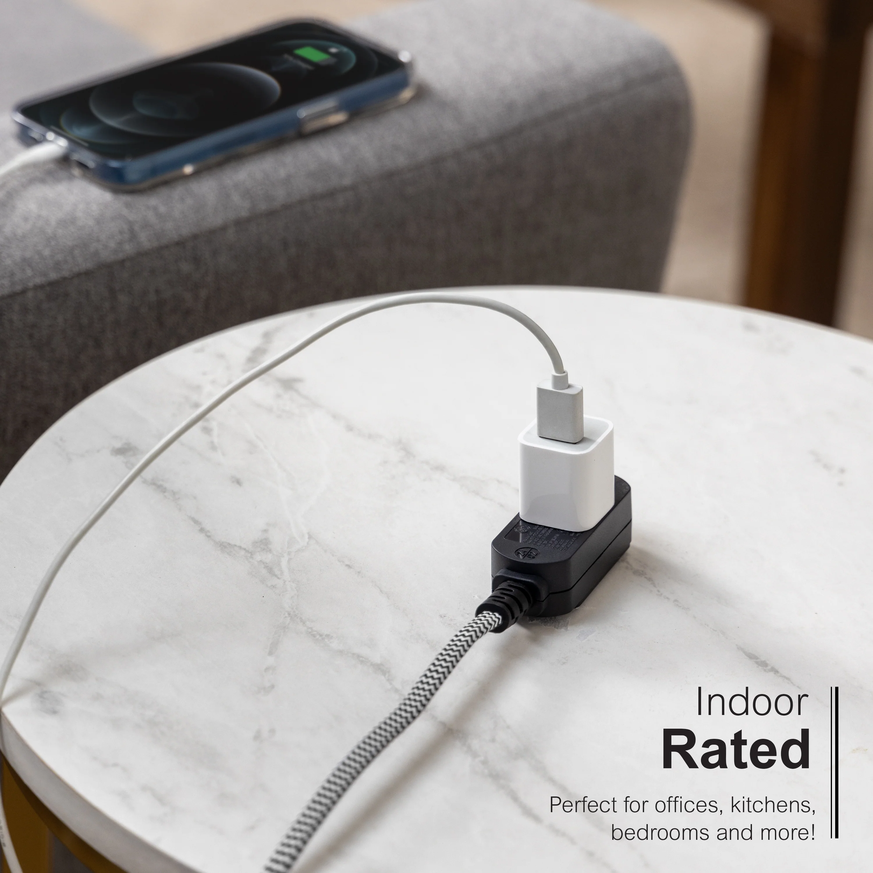 GE-branded 15ft. 3-Outlet Polarized Extension Cord, Black/White, Braided Cord - Image 5