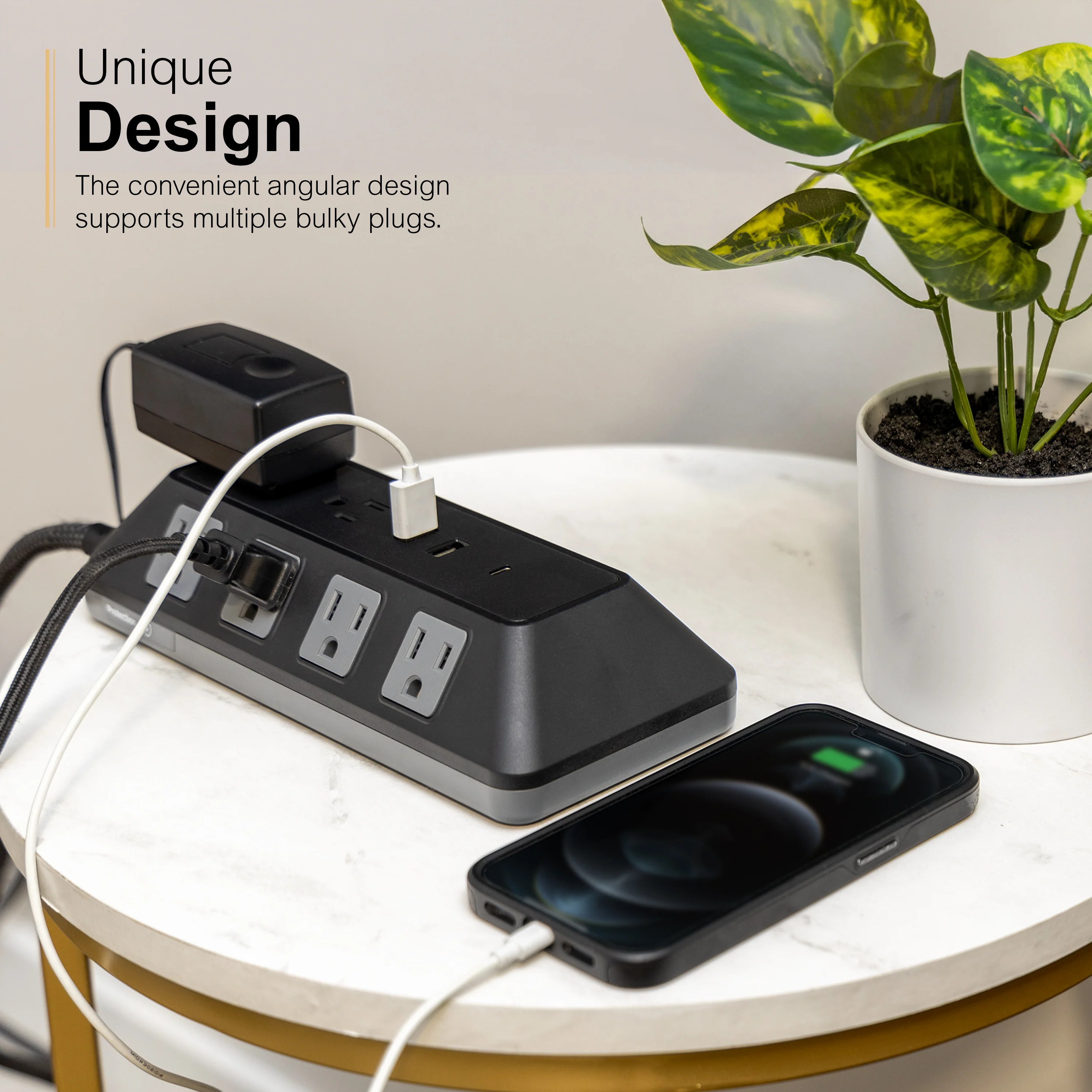 GE-branded UltraPro 10-Outlet Surge Protector, 3540J, 4ft. Braided Cord, Black - Image 4