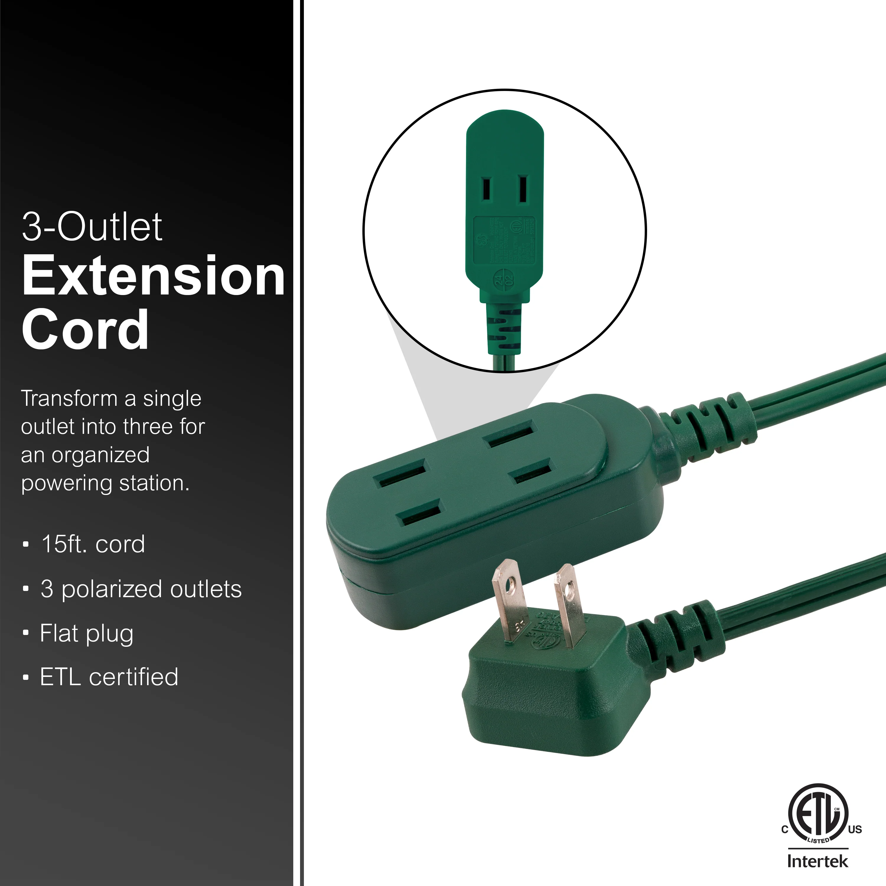 GE-branded UltraPro 3-Outlet Polarized Extension Cord, 15ft., Indoor, Green - Image 4