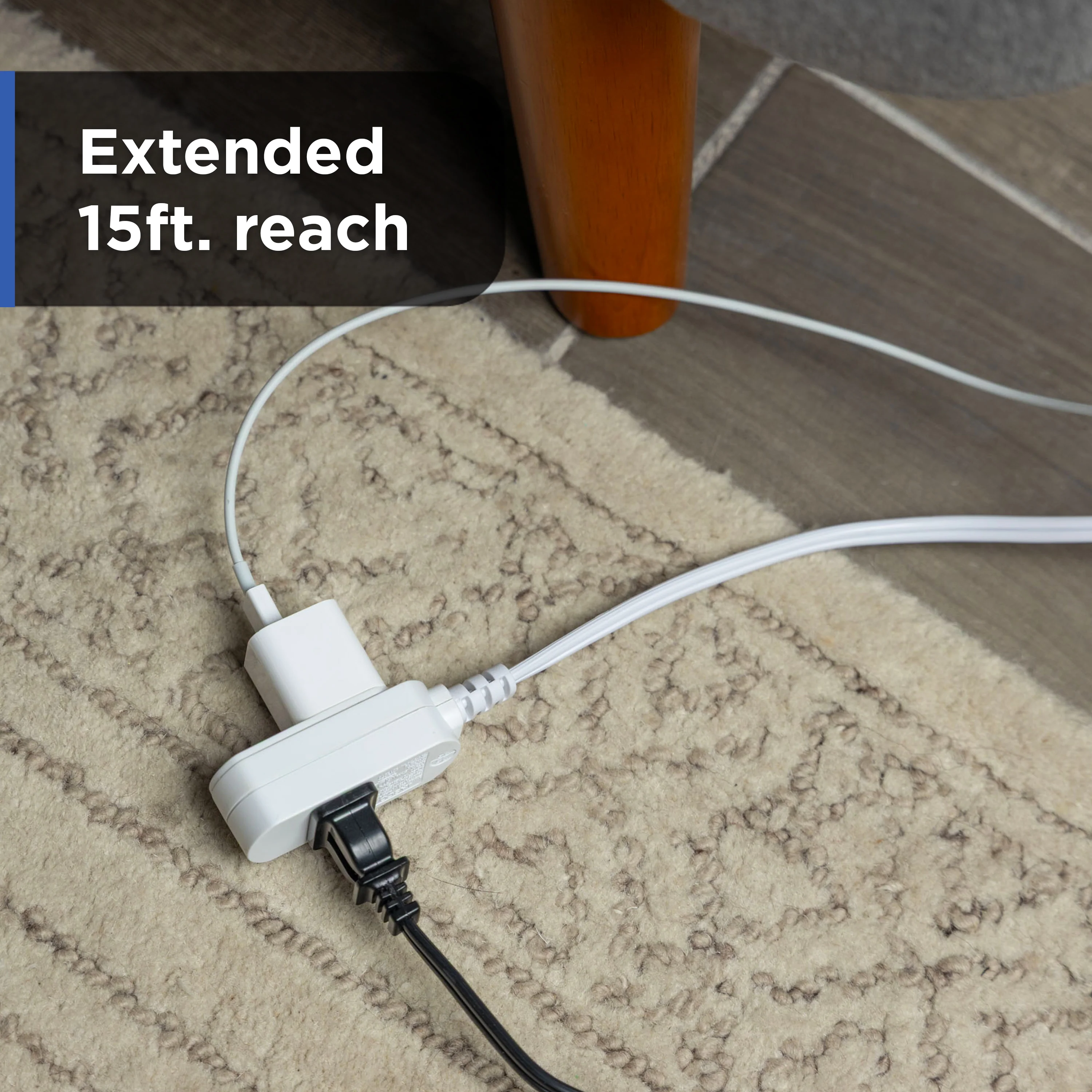 GE-branded UltraPro 3-Outlet Polarized Extension Cord, 15ft., Indoor, White - Image 4