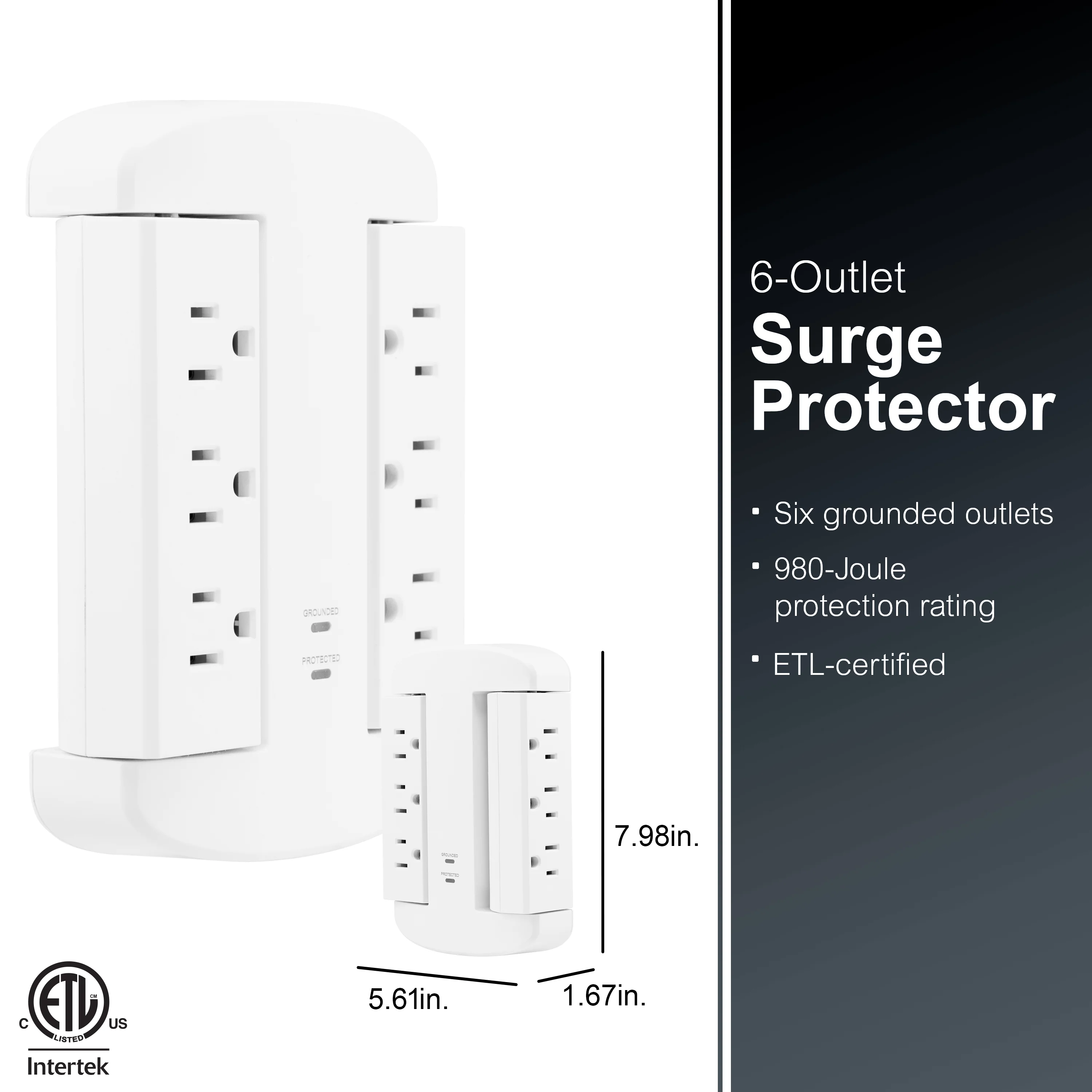 GE-branded UltraPro 6-Outlet Swivel Surge Tap, 980J, White - Image 4
