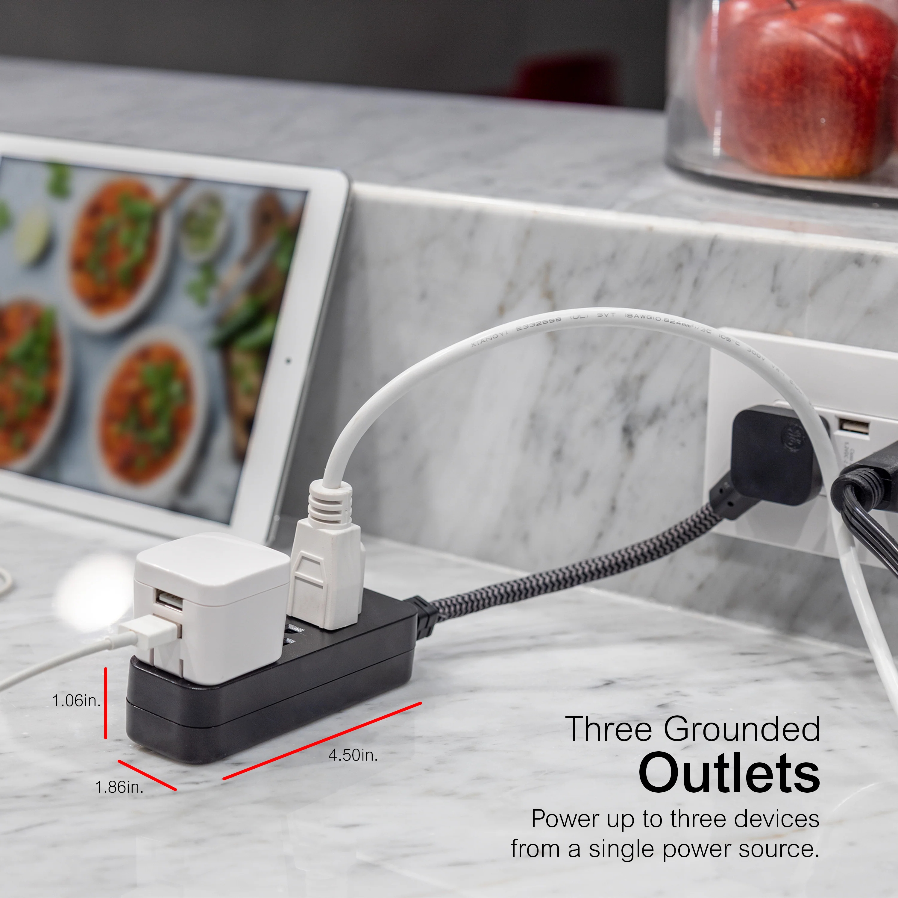 GE Designer 3-Outlet Mini Extension Cord, black/gray, 2pk - Image 3