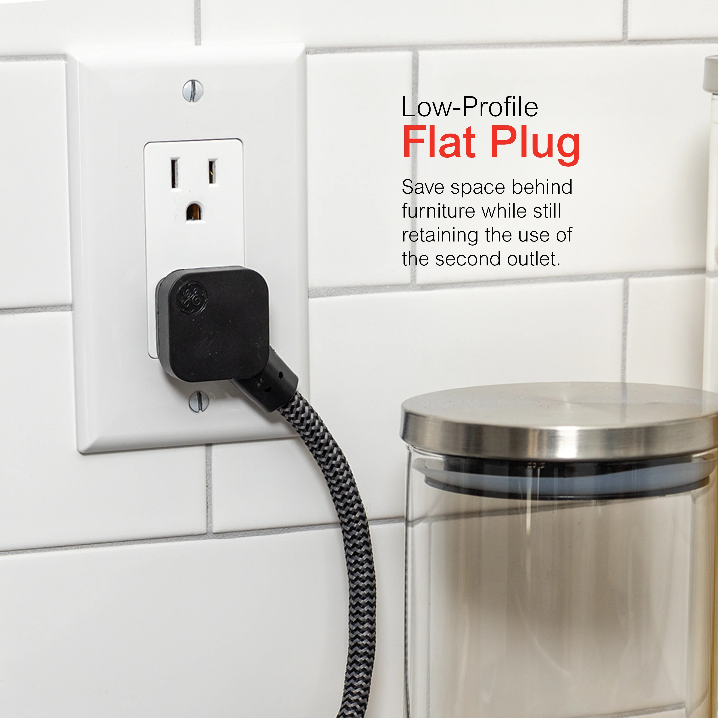GE Designer 3-Outlet Mini Extension Cord, black/gray, 2pk - Image 4