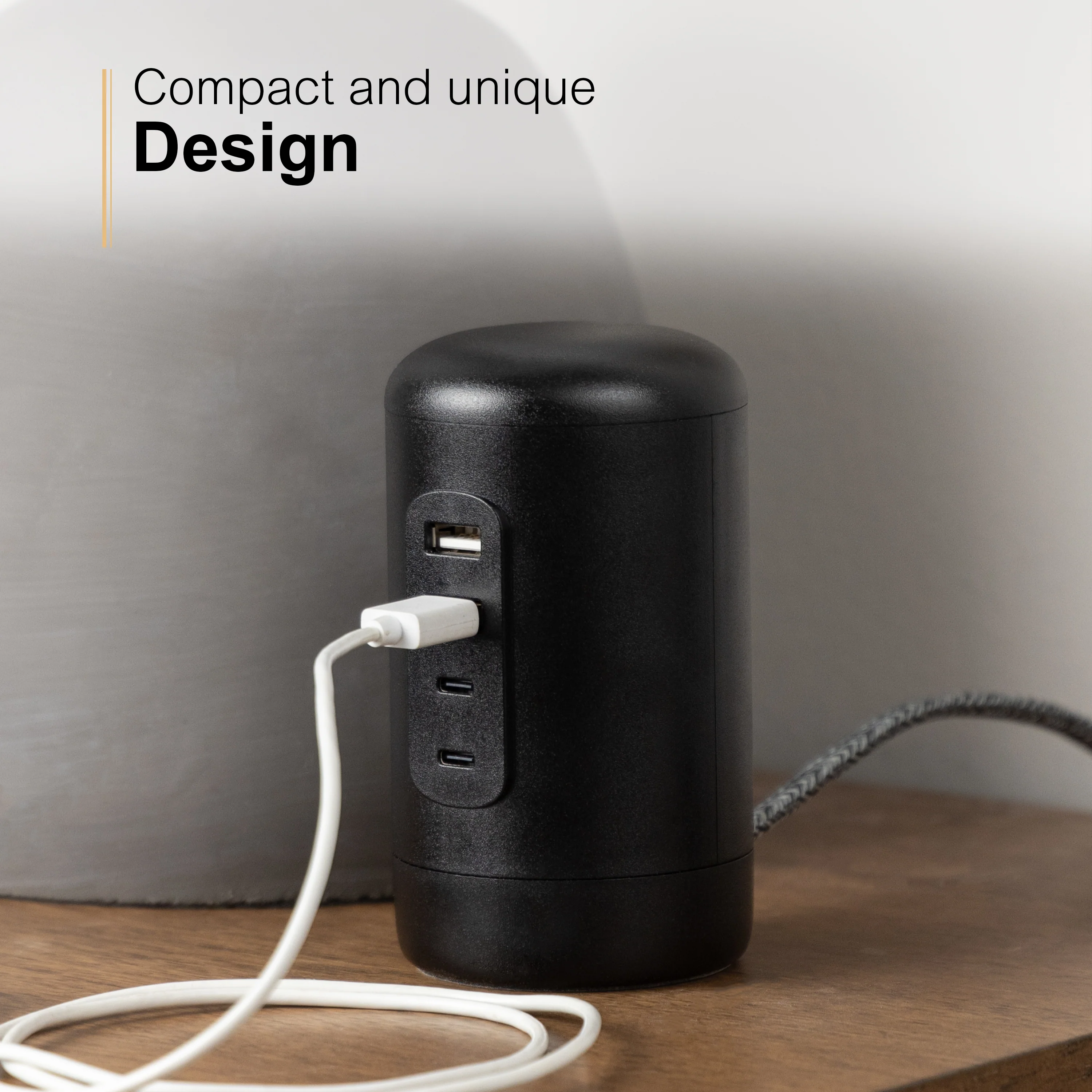 GE Desktop Power Hub, 2 USB-A, 2 USB-C, 5ft. cord, black - Image 4