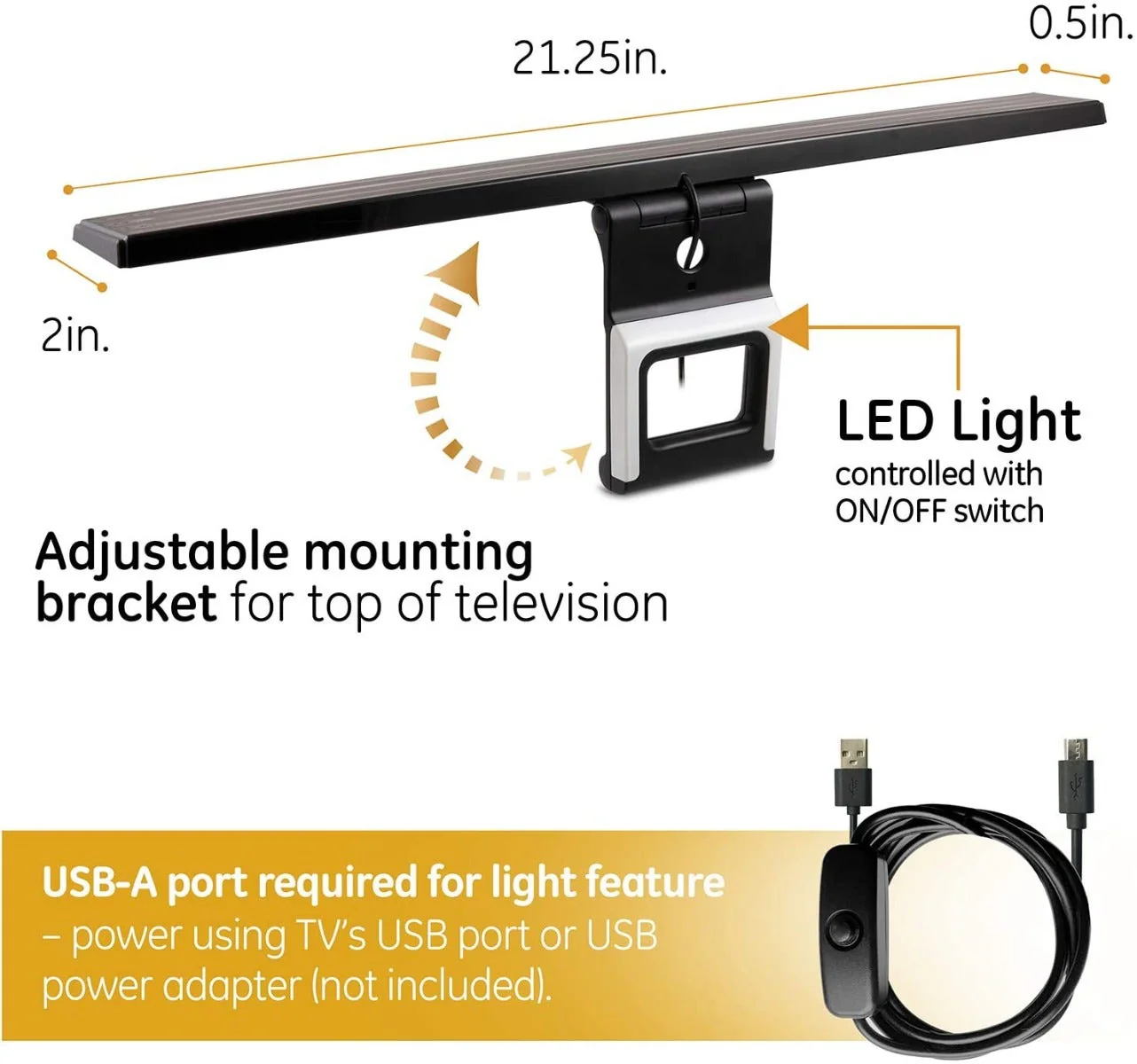 GE Enlighten HD Amplified Antenna with Bias LED Lighting, Black - Image 7