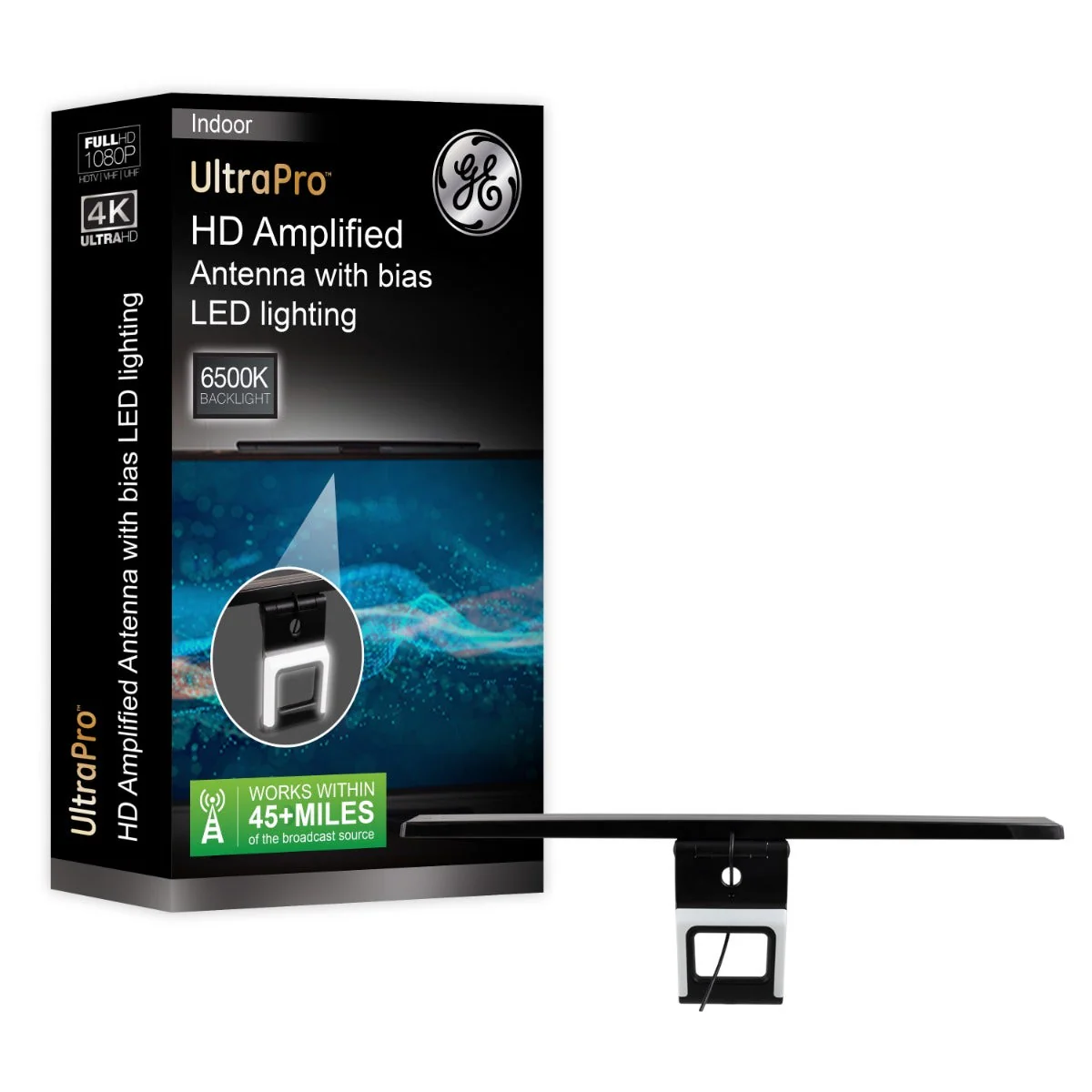 GE Enlighten HD Amplified Antenna with Bias LED Lighting, Black - Image 9