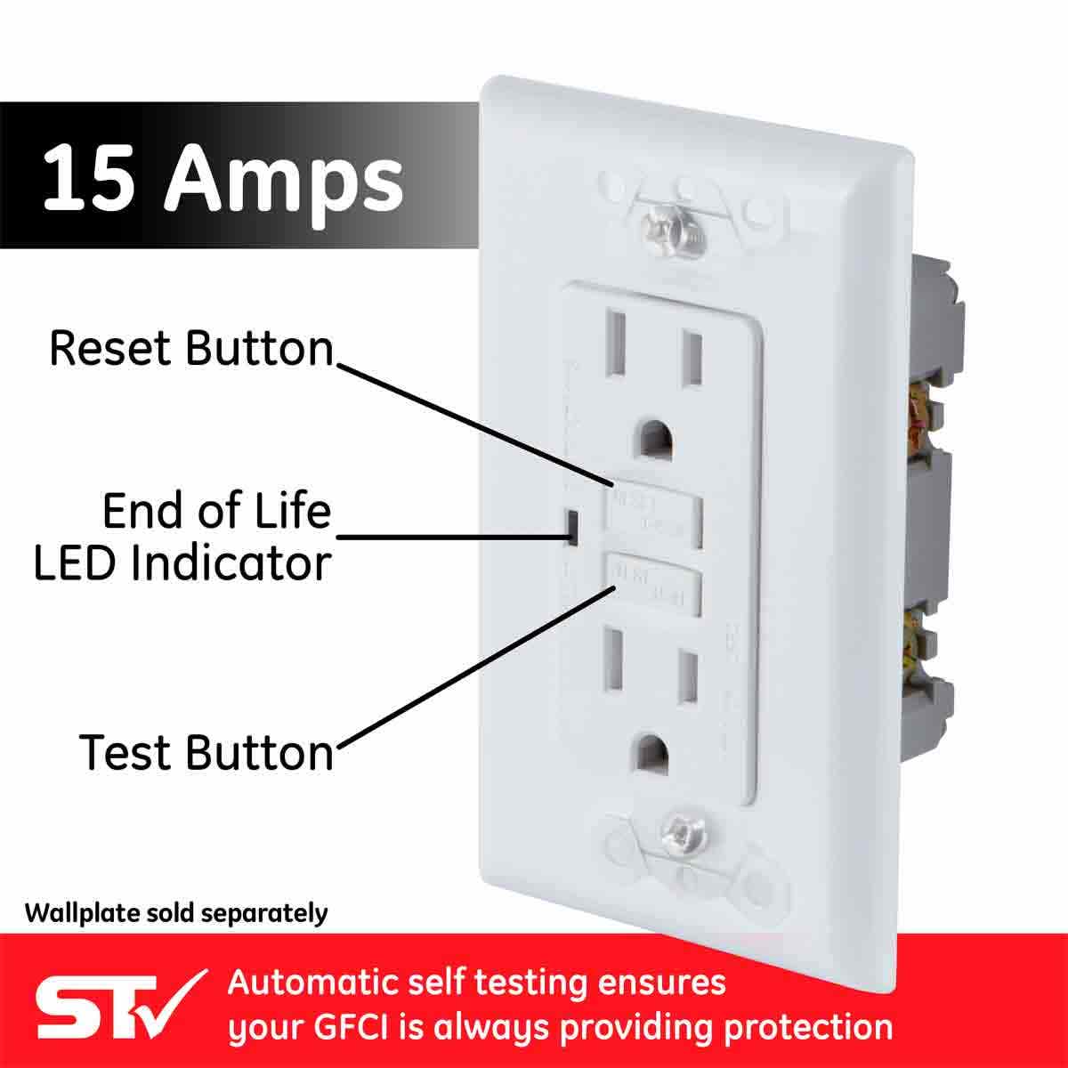 GE GFCI Receptacle with LED Indicator, White - Image 3