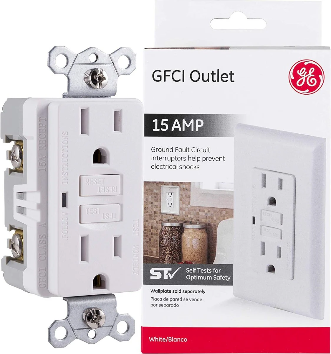 GE GFCI Receptacle with LED Indicator, White - Image 9