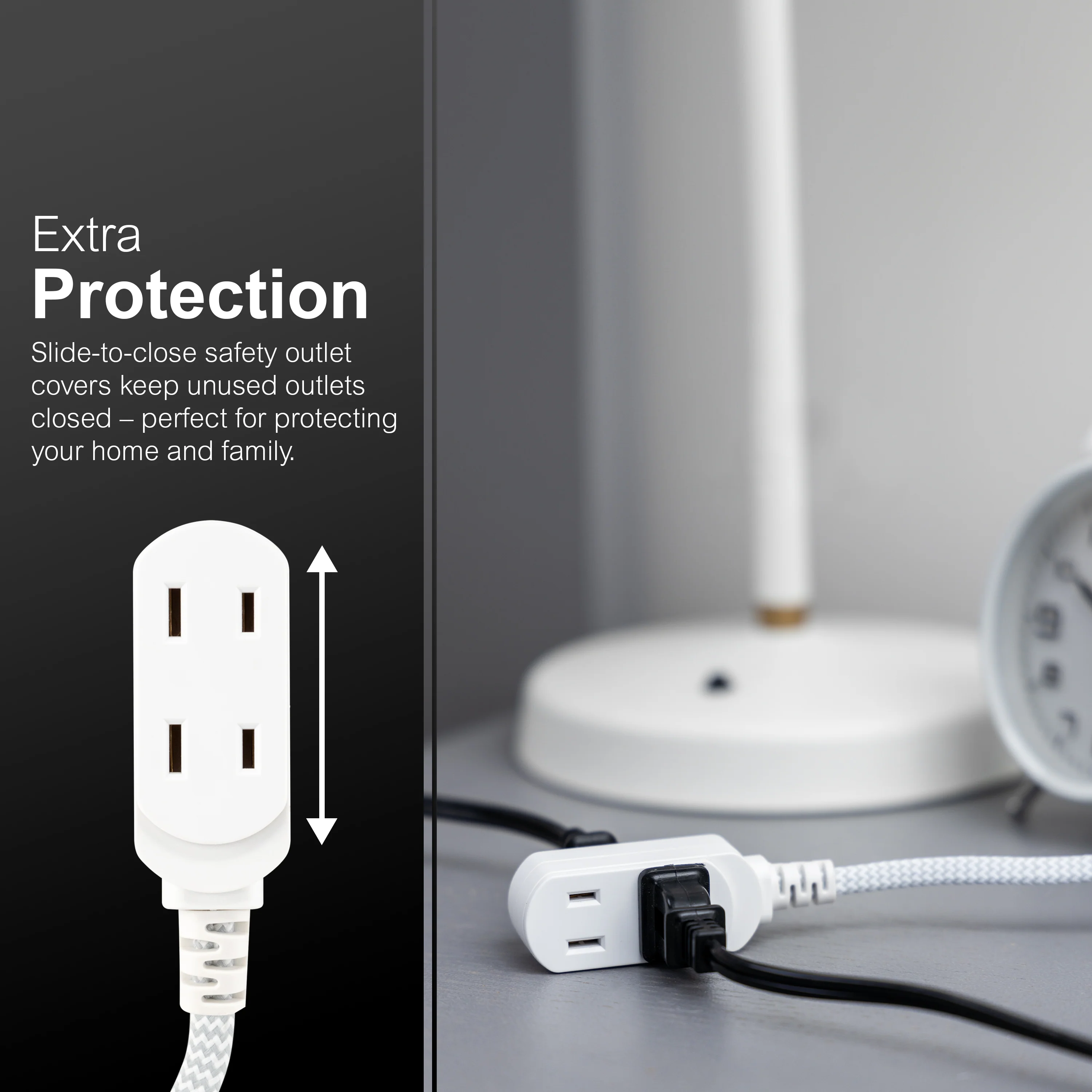 GE Indoor Flat Plug 15 Ft, 3-Outlet Braided Extension Cord, White/Gray - Image 4
