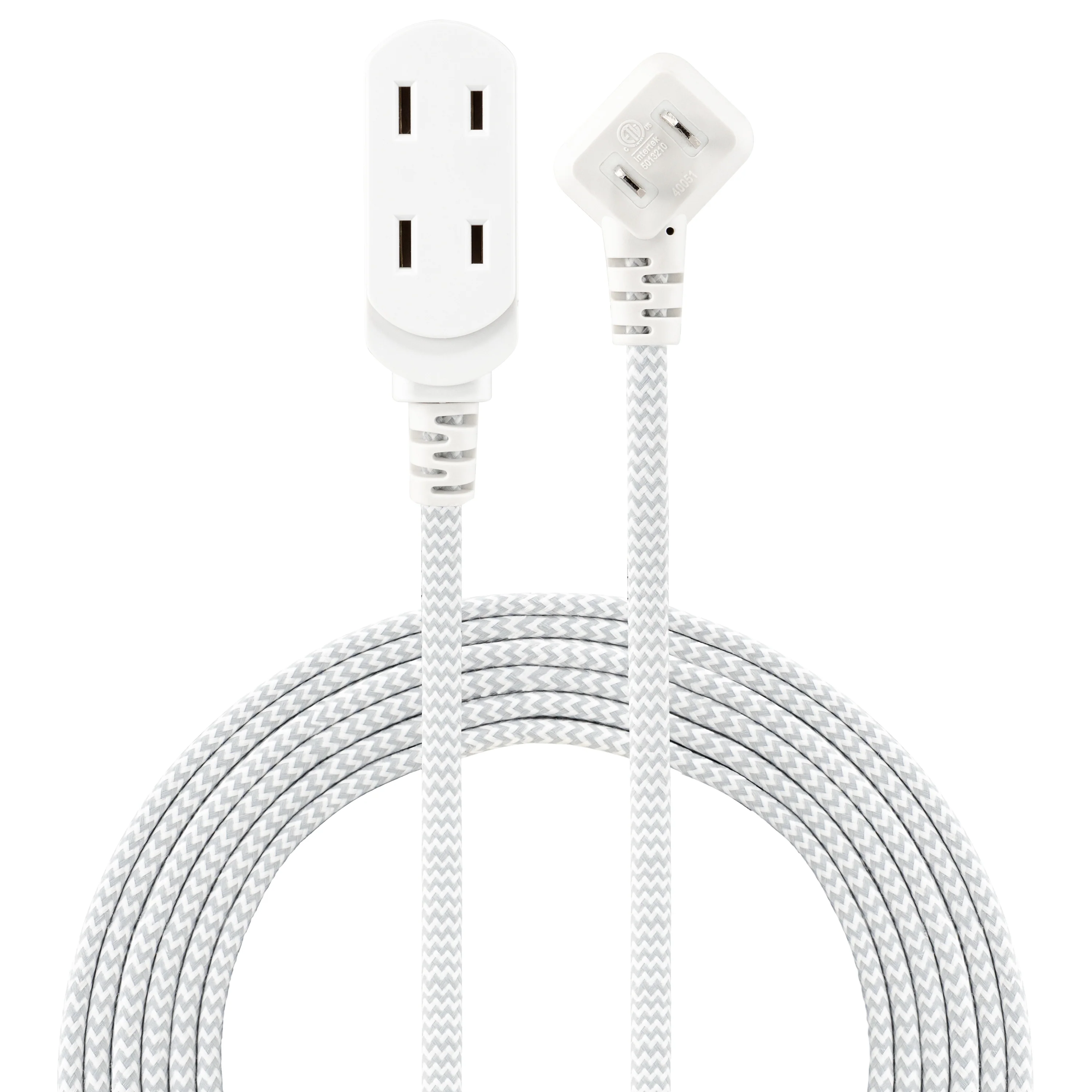 GE Indoor Flat Plug 15 Ft, 3-Outlet Braided Extension Cord, White/Gray - Image 7