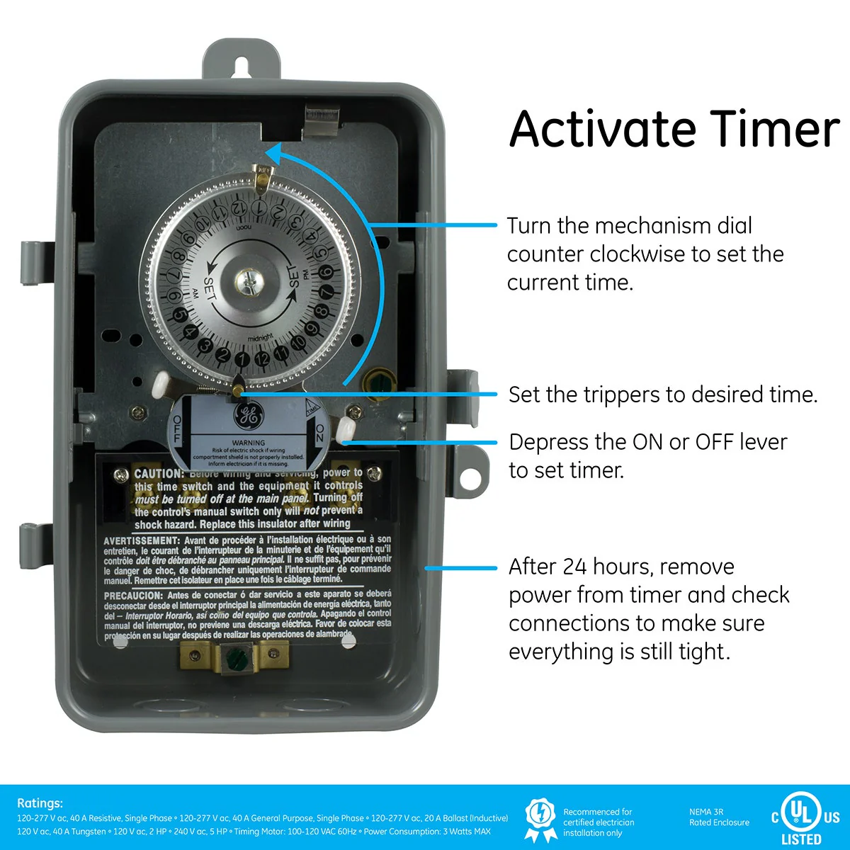 GE Indoor/Outdoor 24-Hour Heavy Duty Mechanical Time Switch, 120 VAC, Gray - Image 4
