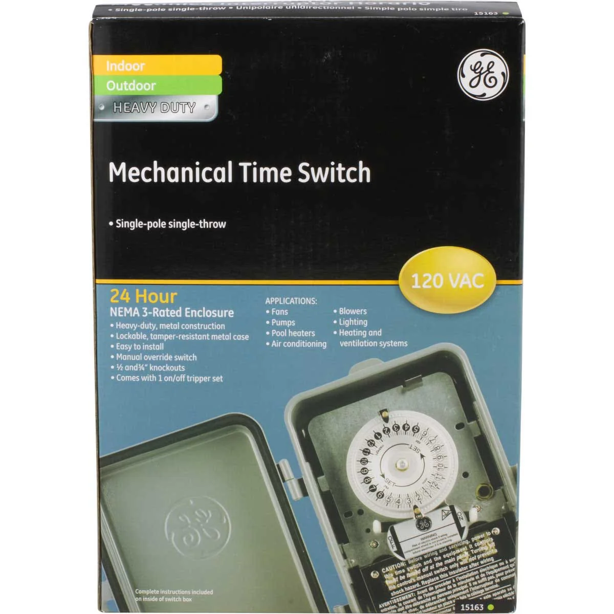 GE Indoor/Outdoor 24-Hour Heavy Duty Mechanical Time Switch, 120 VAC, Gray - Image 7