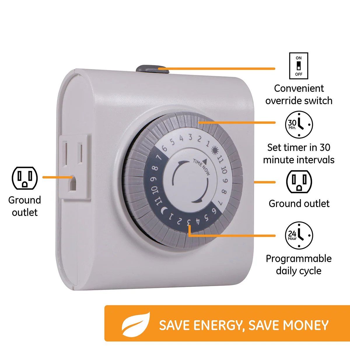 GE Indoor Plug-In 24-Hour Mechanical Timer, 3 Pack, White - Image 2