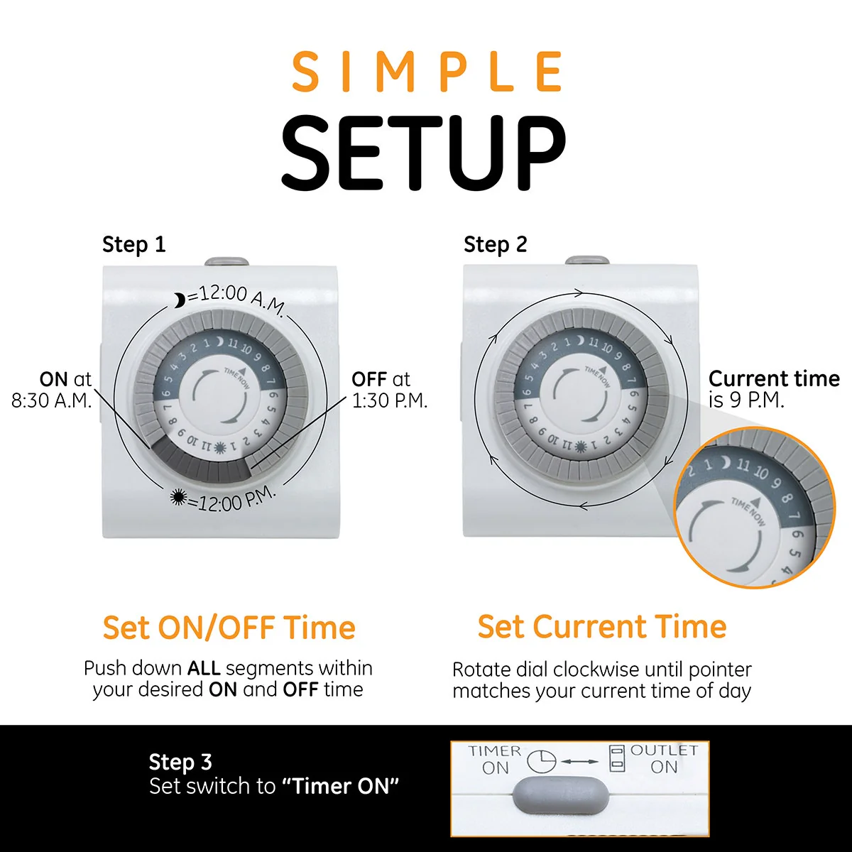 GE Indoor Plug-In 24-Hour Mechanical Timer, 3 Pack, White - Image 9
