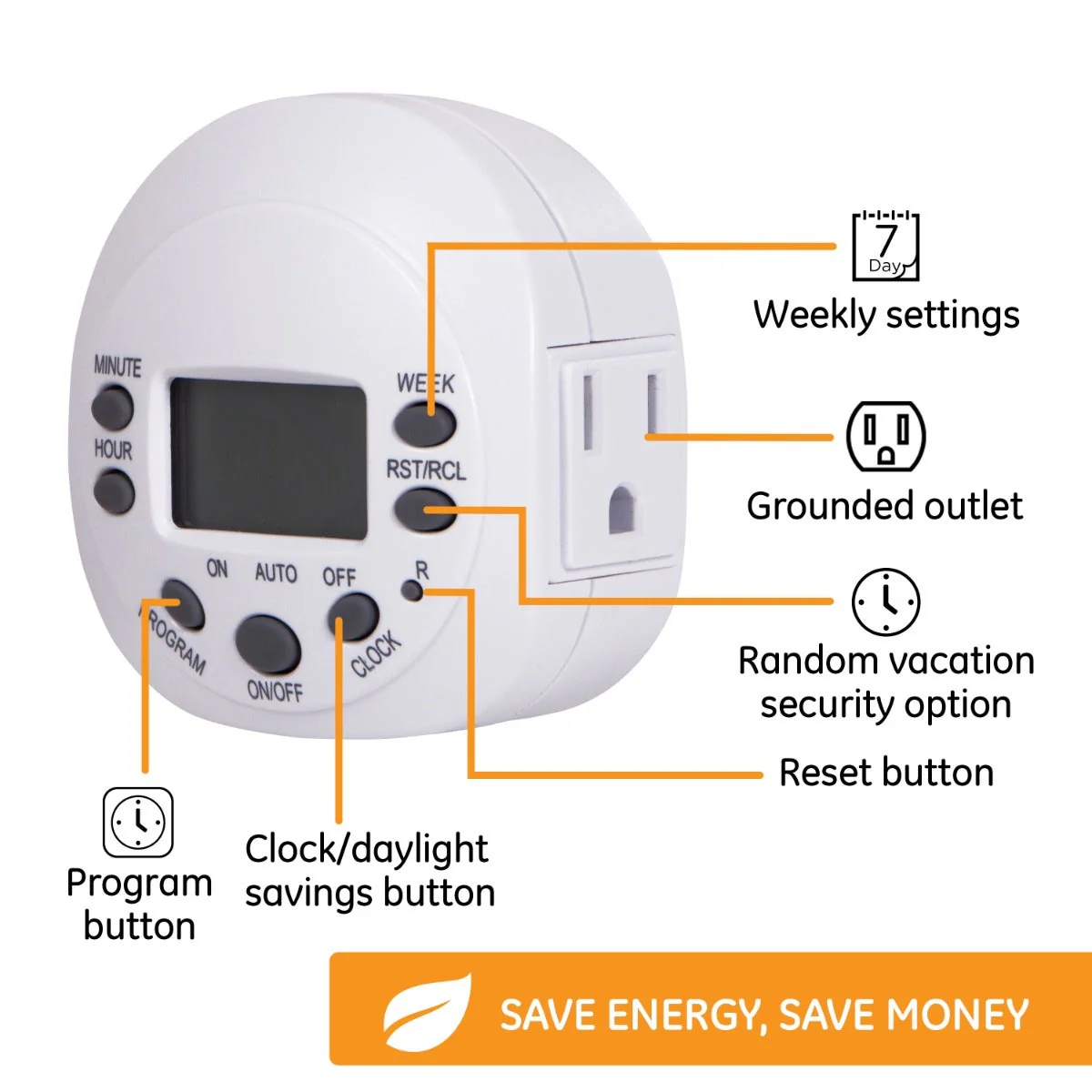 GE Indoor Plug-In 7-Day Digital Timer, White - Image 3