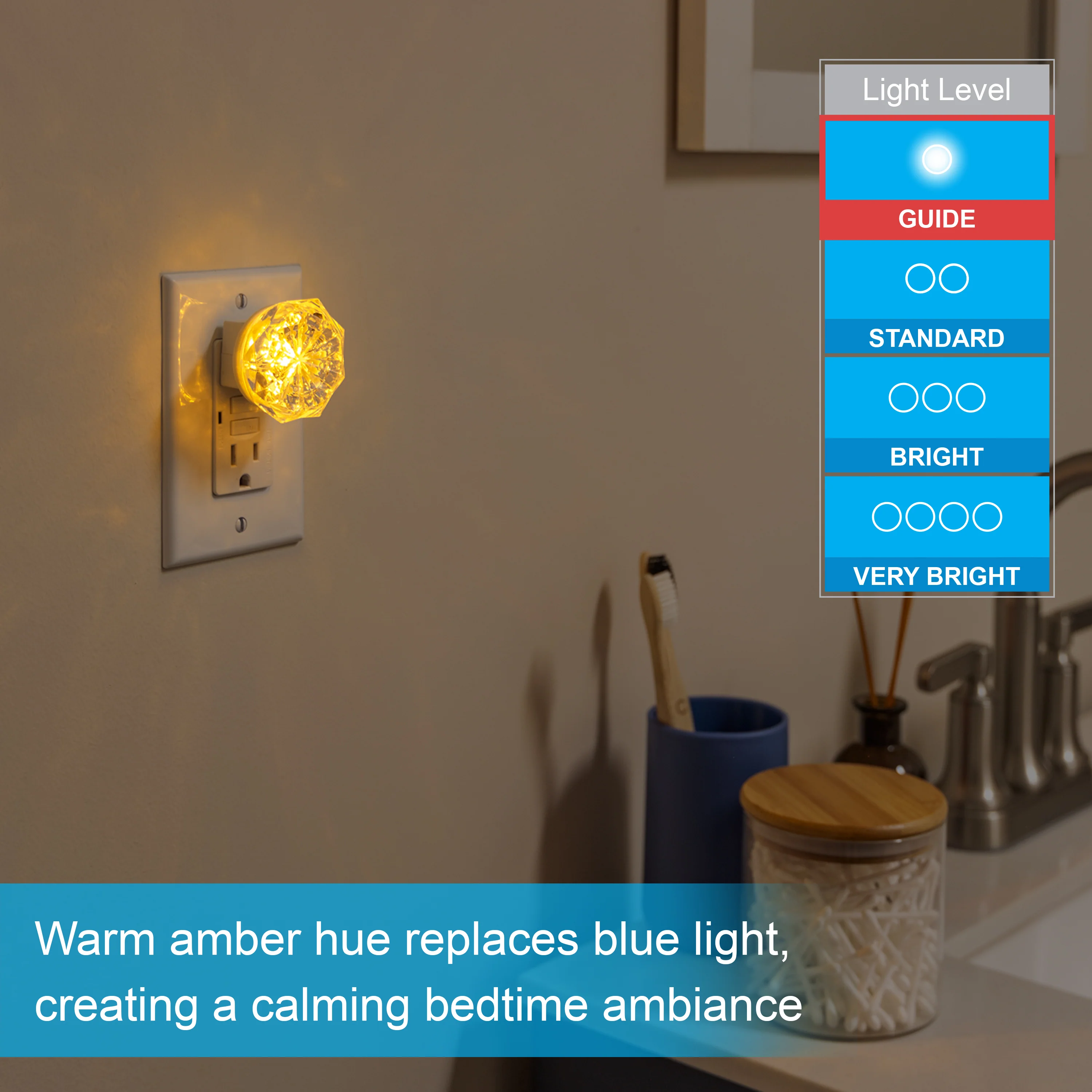 GE SleepLite Jewel Always On LED Night Light, Amber, 2 Pack - Image 7