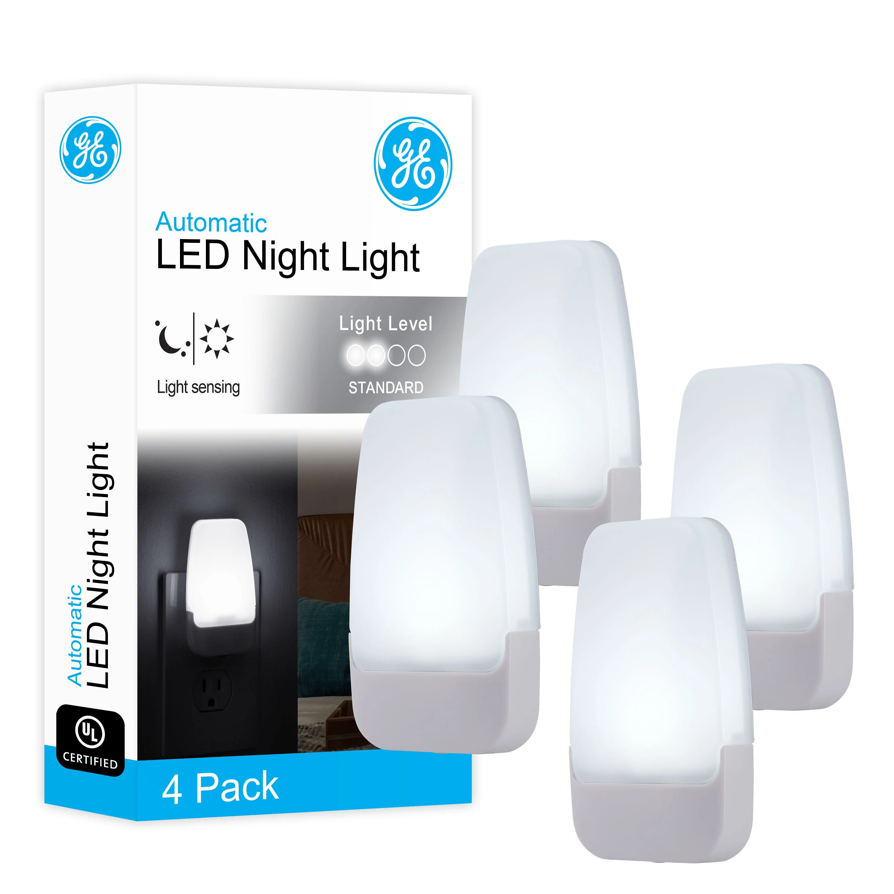 GE Light Sensing LED Night Light, 4 Pack, White - Image 7