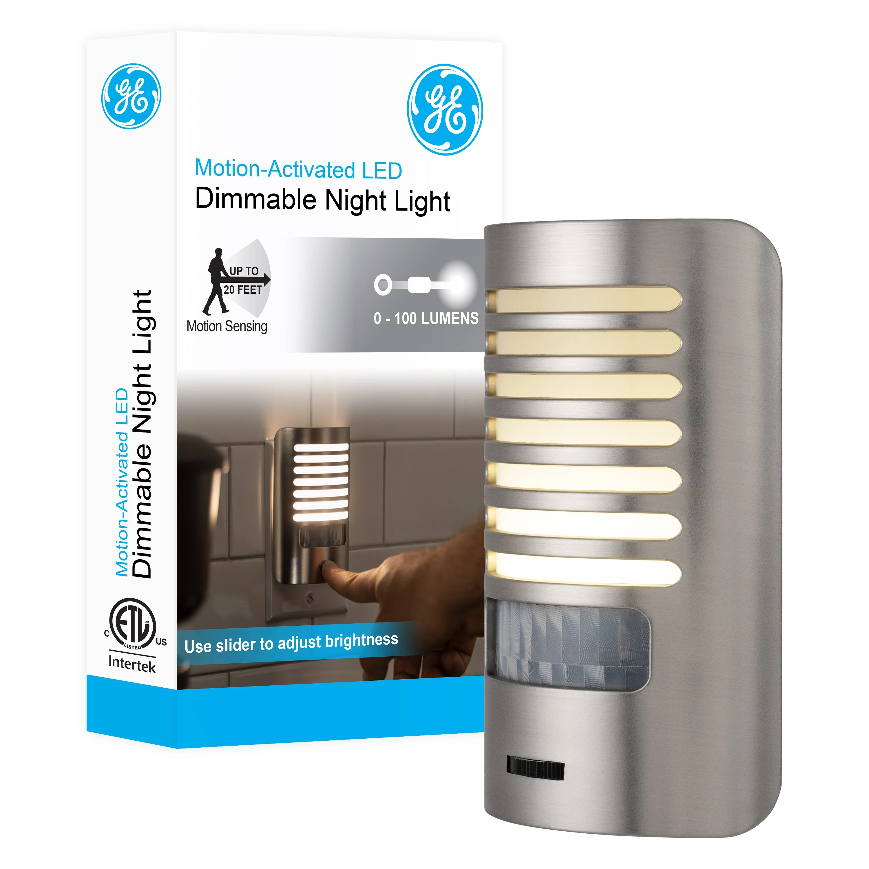 GE Motion Sensing Dimmable LED Night Light, Brushed Nickel - Image 8