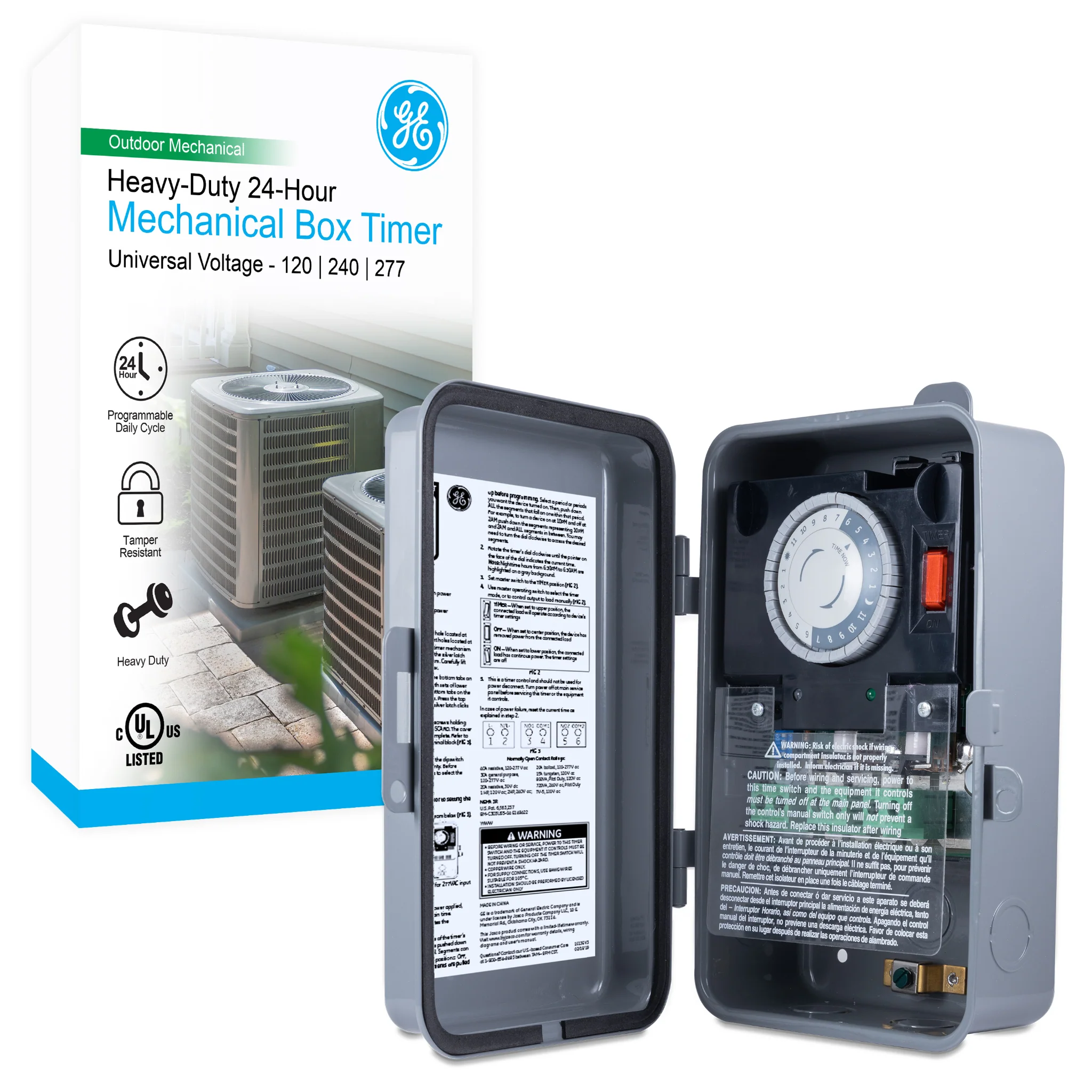 GE Outdoor Heavy-Duty 24-Hour Mechanical Box Timer Switch with Universal Voltage, Gray - Image 2