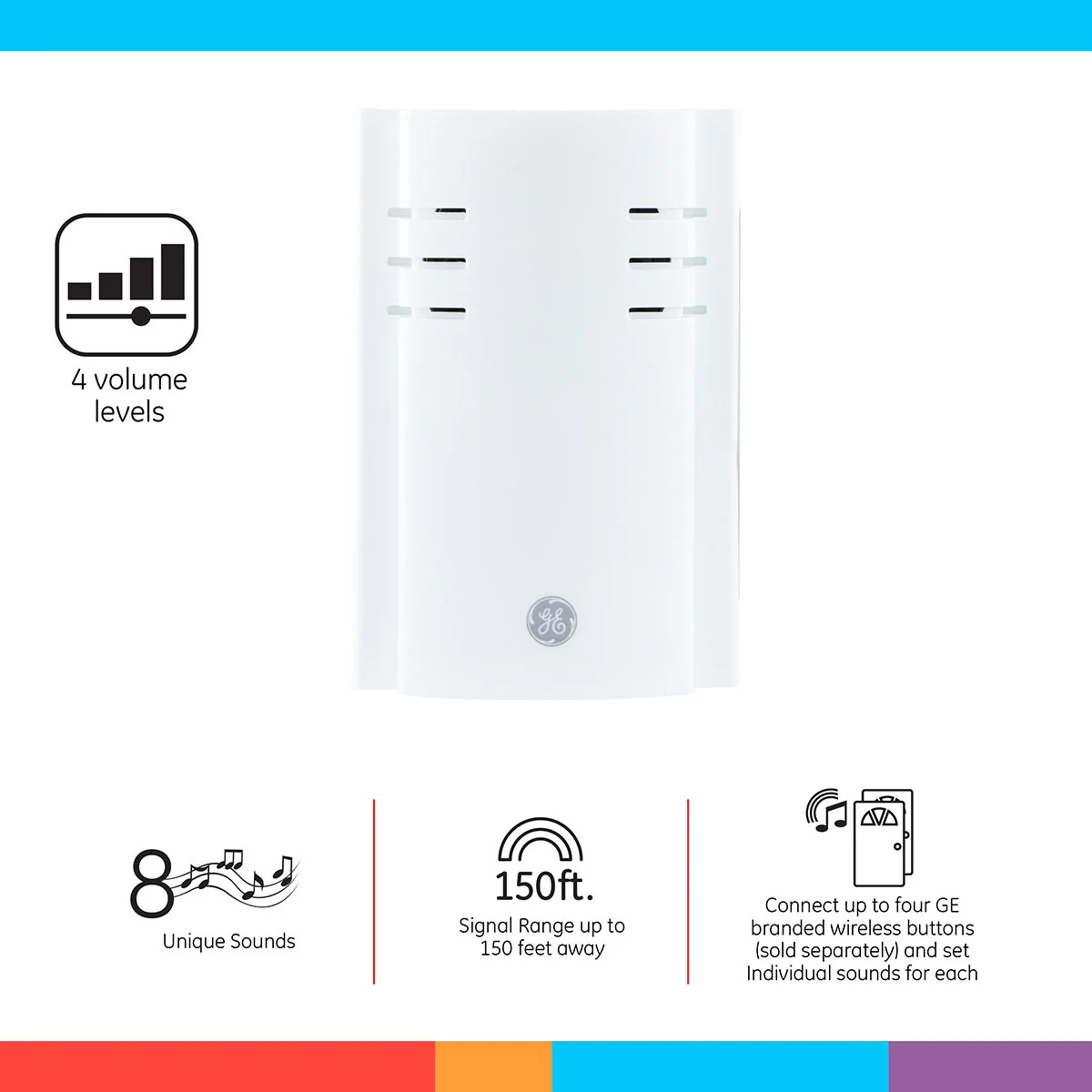 GE Plug-In 8-Chime Wireless Door Chime Kit, White - Image 3