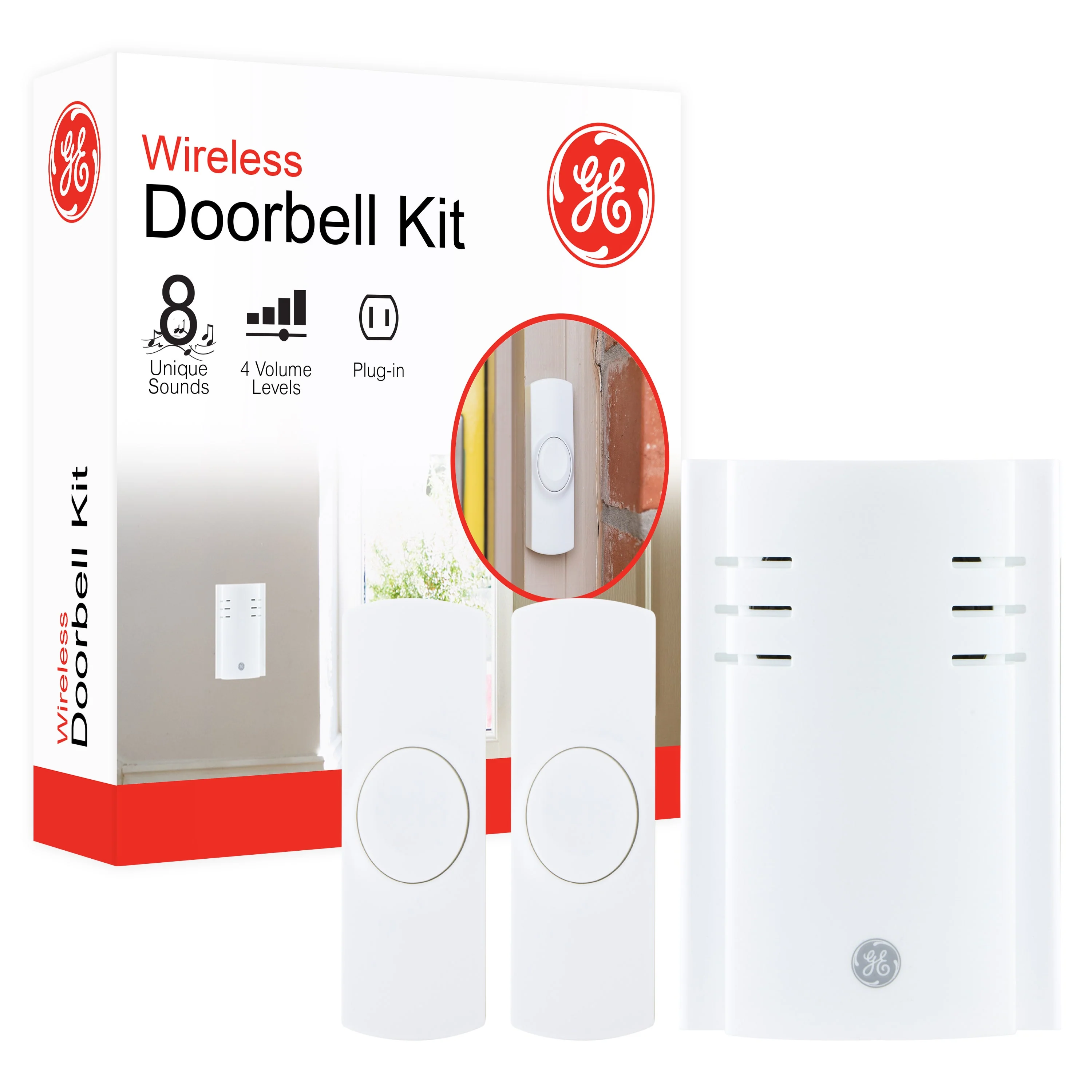 GE Plug-In 8-Chime Wireless Door Chime Kit with 2-Push Buttons, White - Image 8