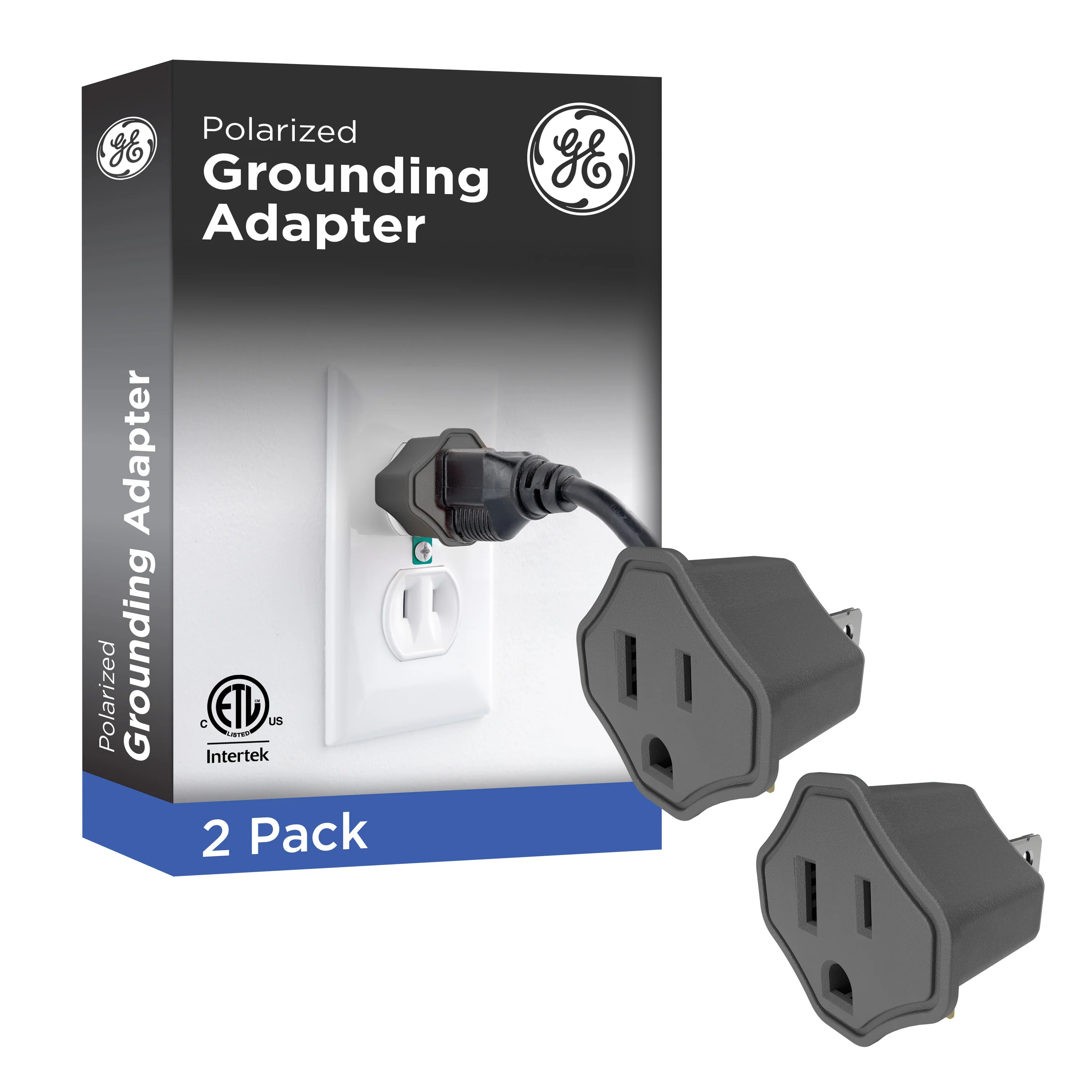 GE Polarized Grounded Adapter, 2 Pack, Gray