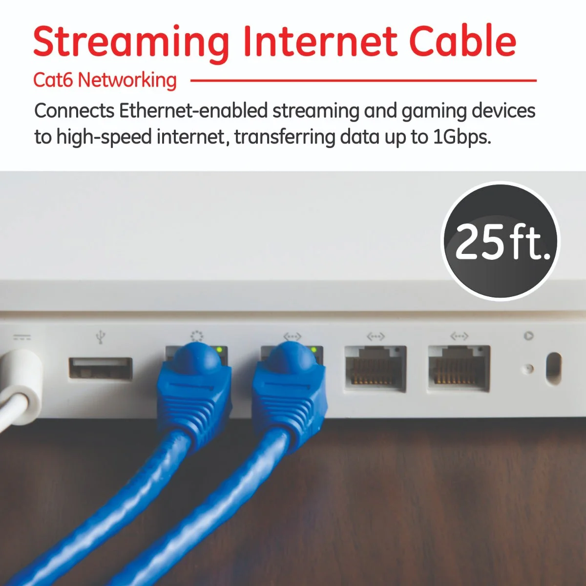 GE Pro 25ft. Cat6 Ethernet Internet Cable, Blue - Image 4