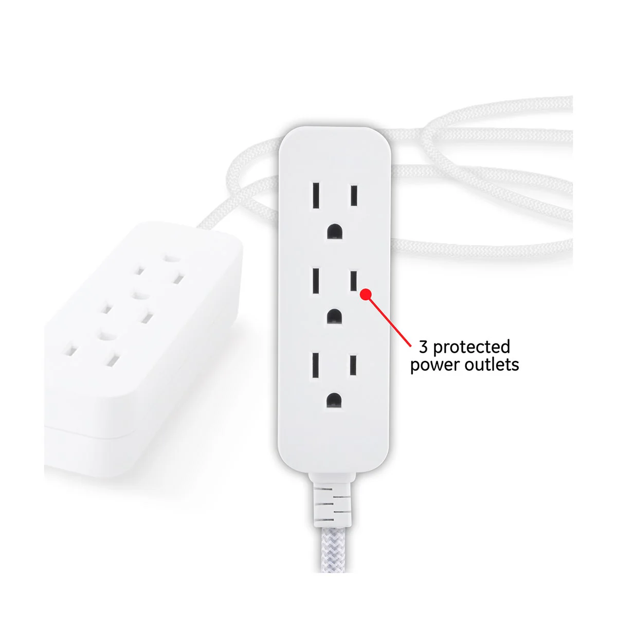 GE Pro 3-Outlet 15ft. Braided Extension Cord, Gray/White - Image 2