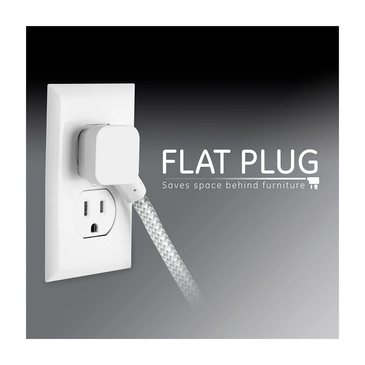 GE Pro 3-Outlet 15ft. Braided Extension Cord, Gray/White - Image 5