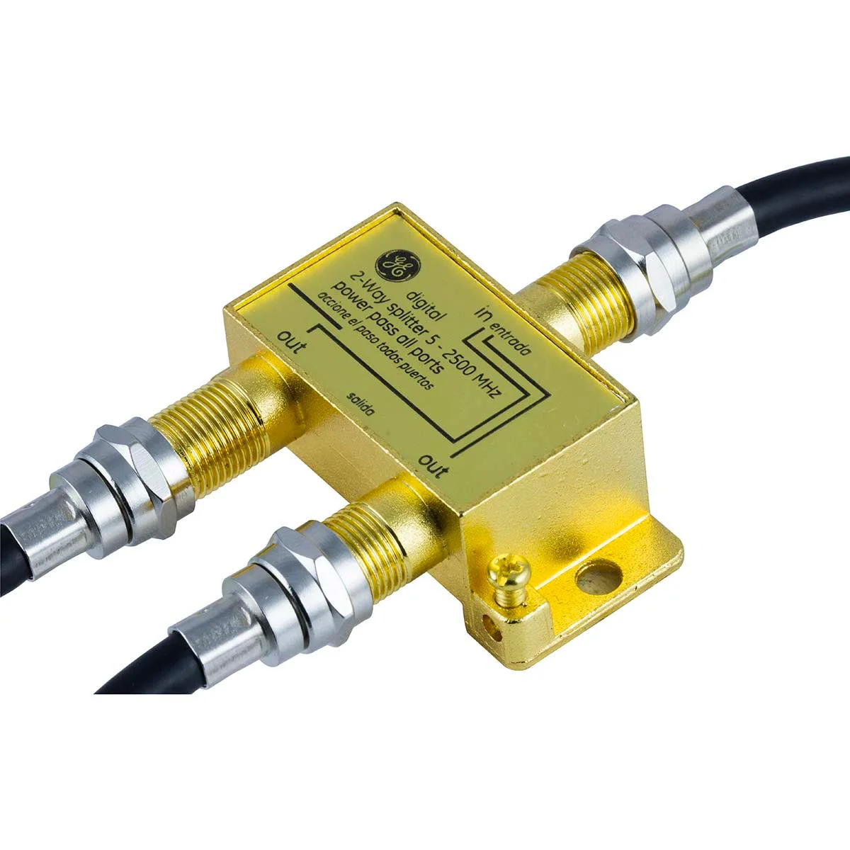 GE Pro Digital 2-Way Coaxial Splitter, Gold - Image 4