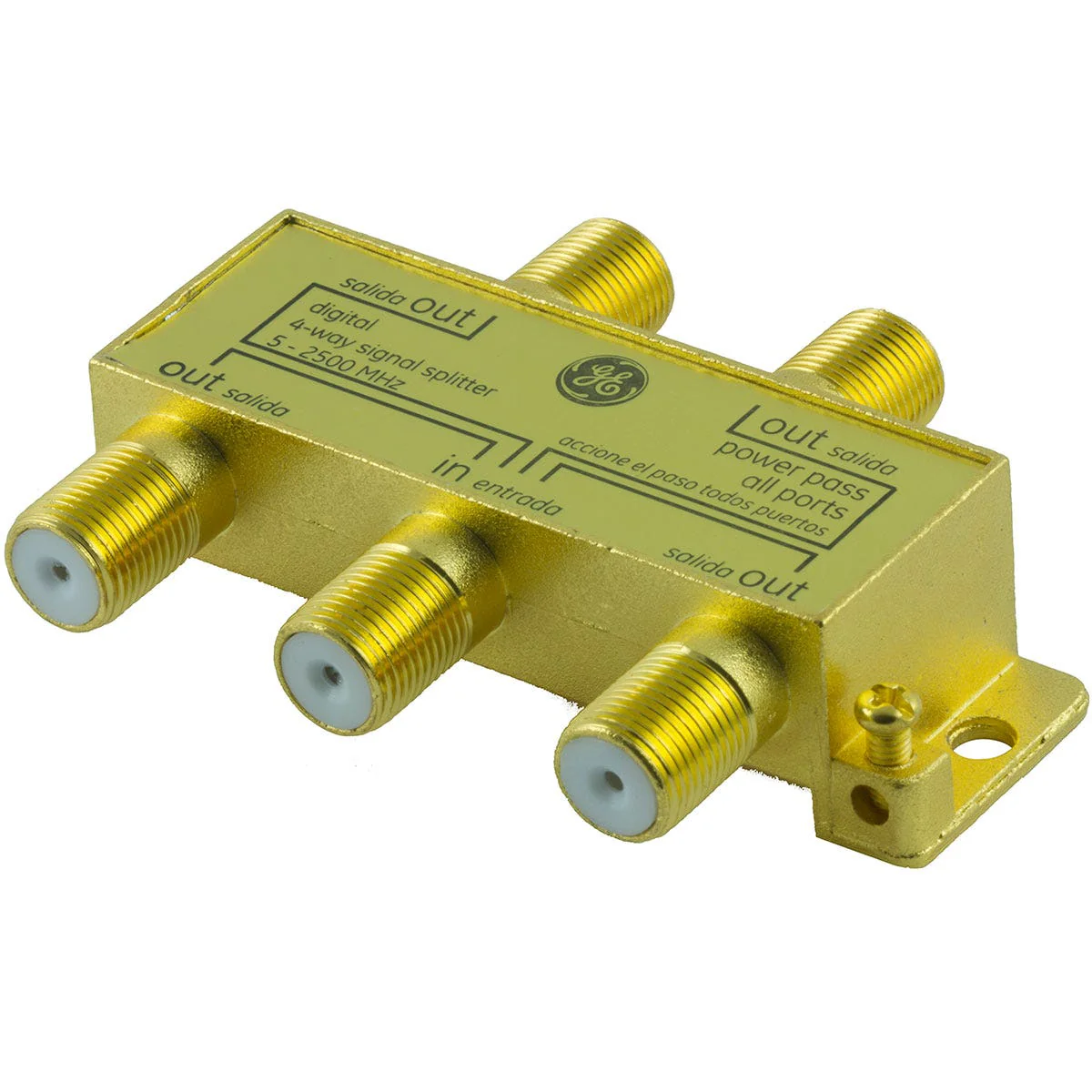 GE Pro Digital 4-Way Coaxial Splitter, Gold - Image 2