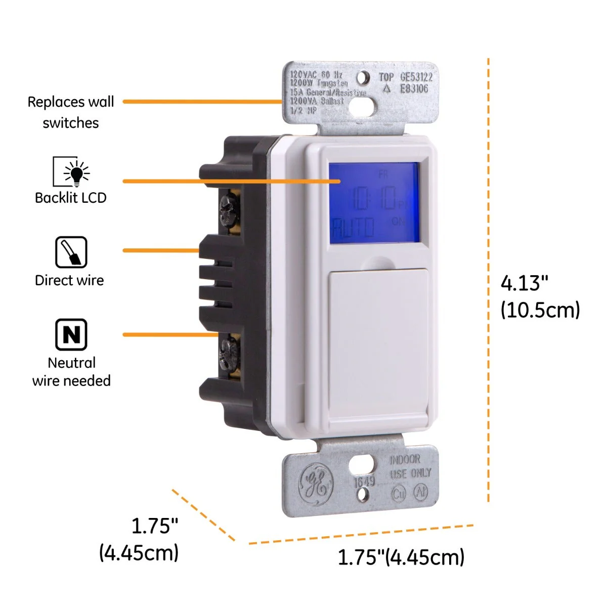 GE SunSmart Indoor In-Wall 7-Day Digital Timer, White - Image 3