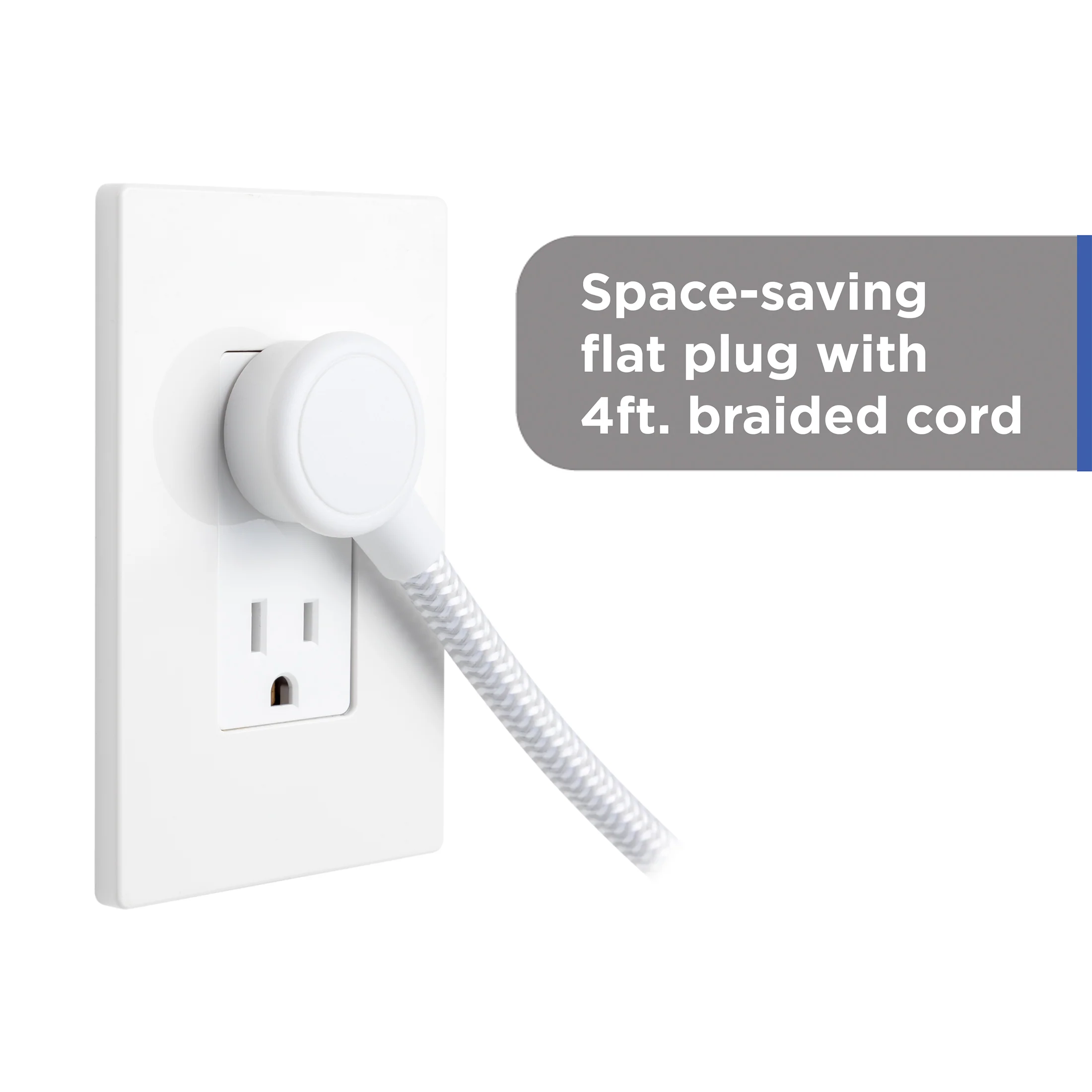 GE UltraPro 10-Outlet Surge Protector, 2100 Joules, 4ft Braided Extension Cord, Flat Plug, Gray/White - Image 3
