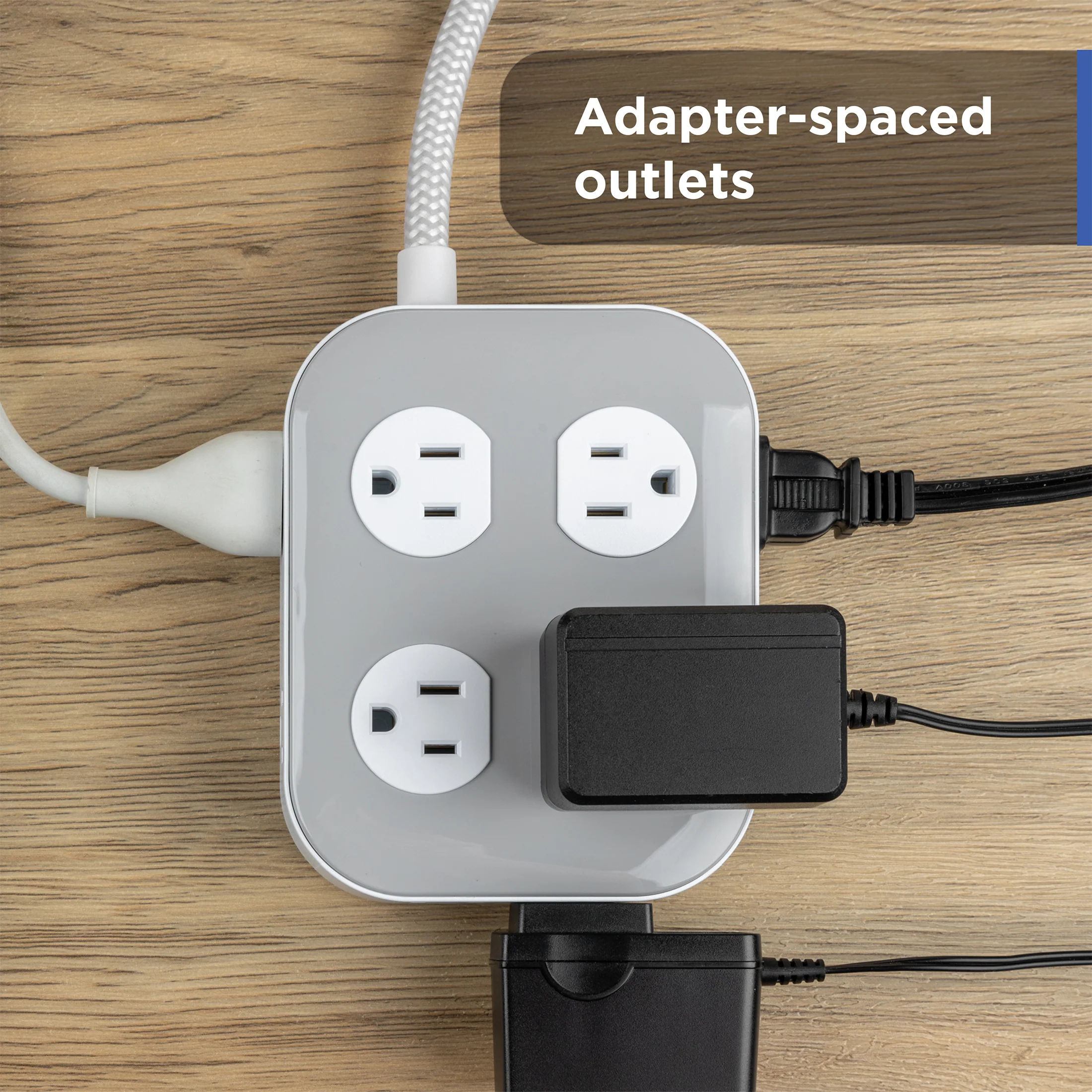 GE UltraPro 10-Outlet Surge Protector, 2100 Joules, 4ft Braided Extension Cord, Flat Plug, Gray/White - Image 4