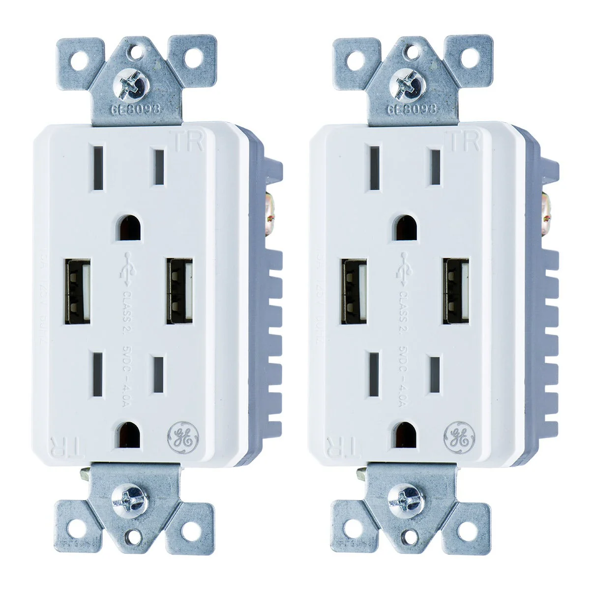 GE UltraPro 2-Outlet 2-USB Charging Tamper Resistant Receptacle, 2 Pack, White - Image 9