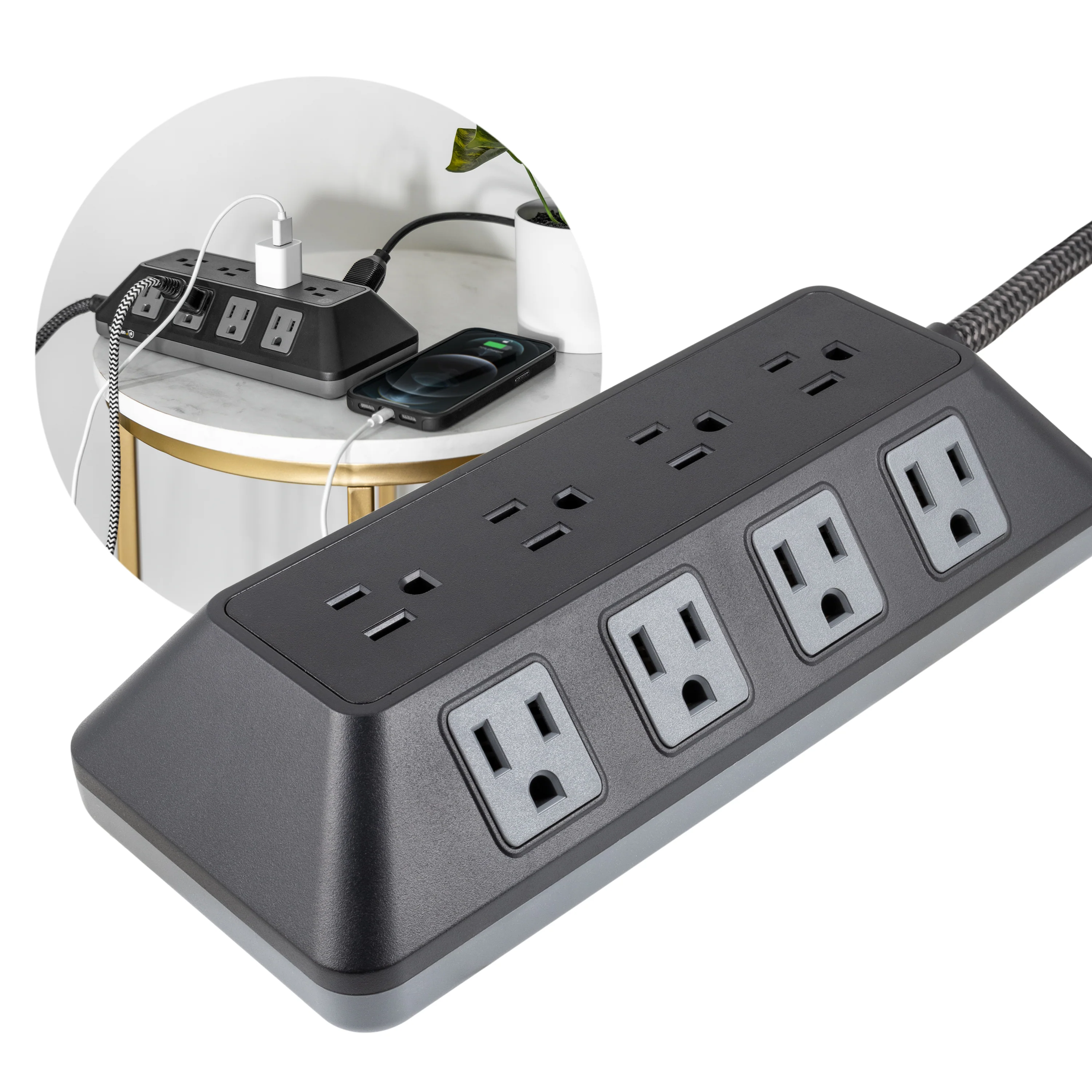 GE UltraPro ADAPT 12-Outlet Surge Protector, 3540J, 6ft. Braided Cord, Black - Image 2
