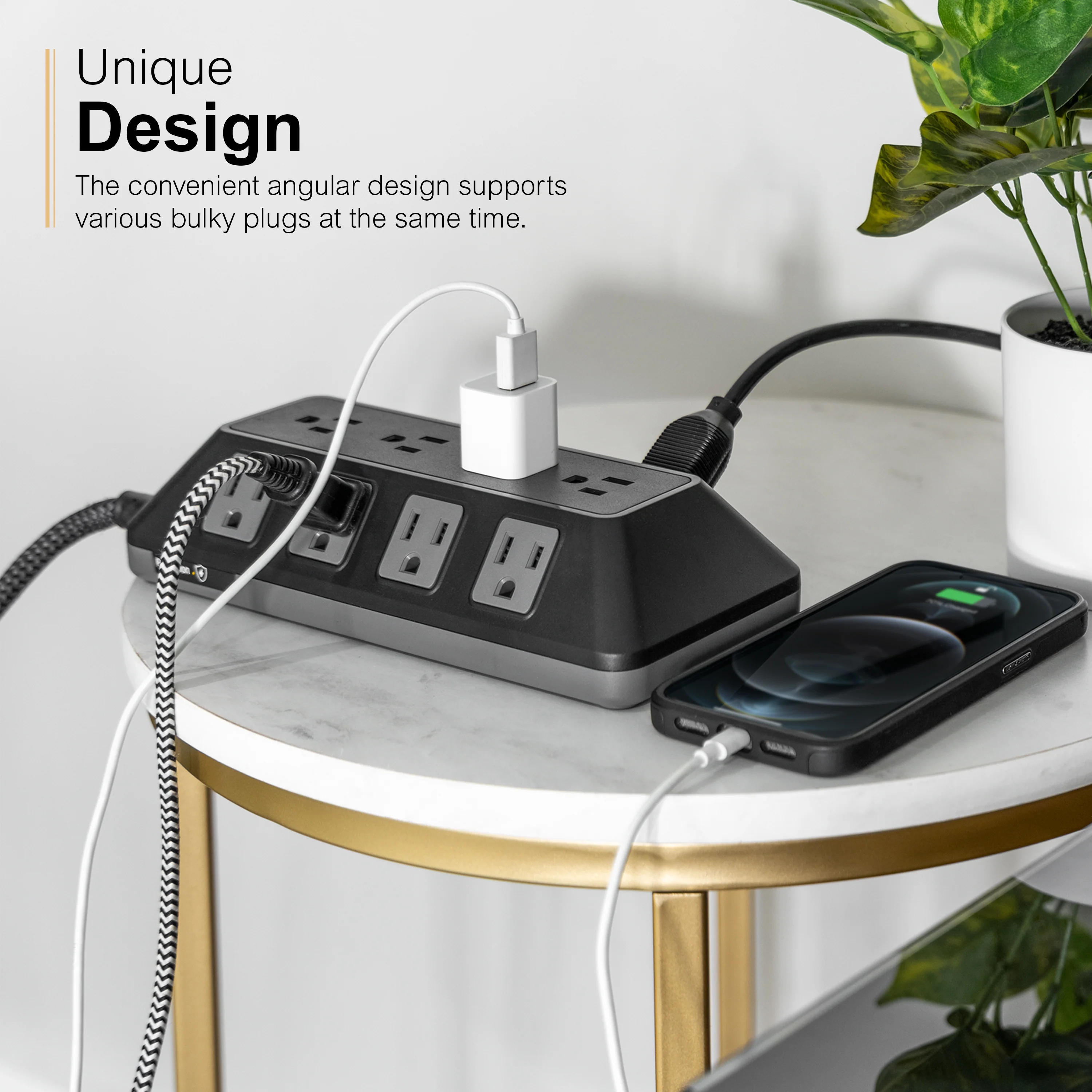 GE UltraPro ADAPT 12-Outlet Surge Protector, 3540J, 6ft. Braided Cord, Black - Image 5