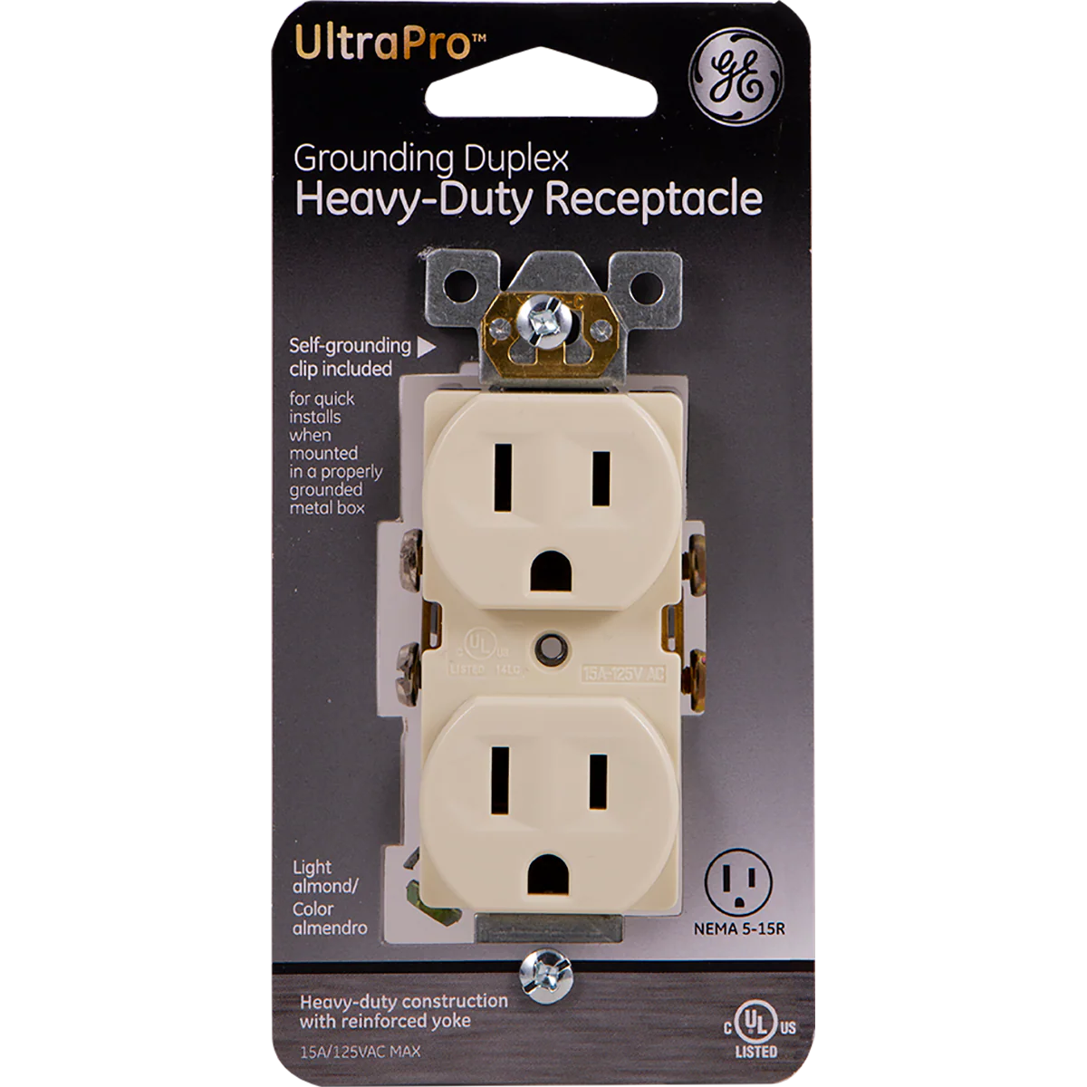 GE UltraPro Grounding Duplex Heavy-Duty Receptacle, Light Almond - Image 7