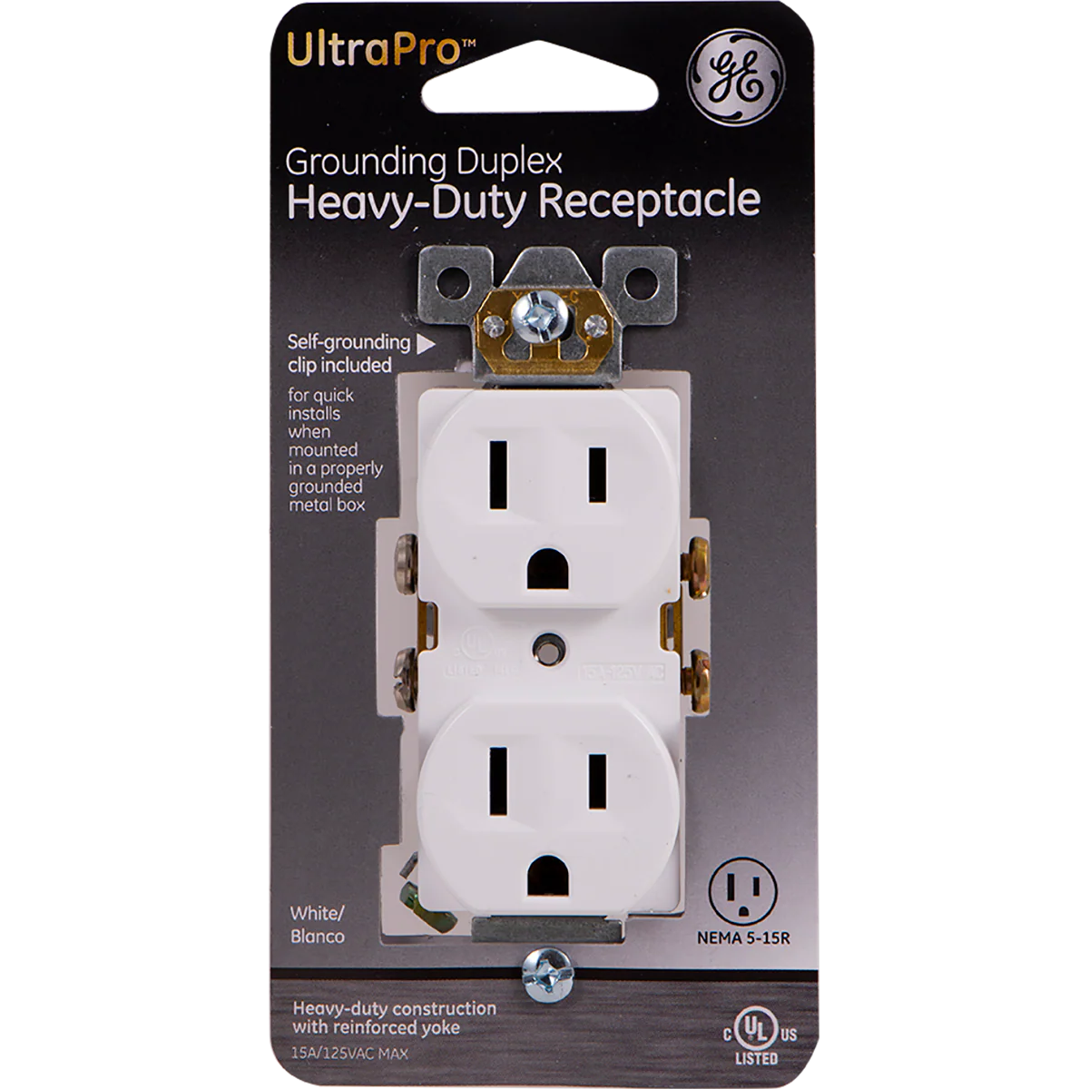 GE UltraPro Grounding Duplex Heavy-Duty Receptacle, White - Image 7