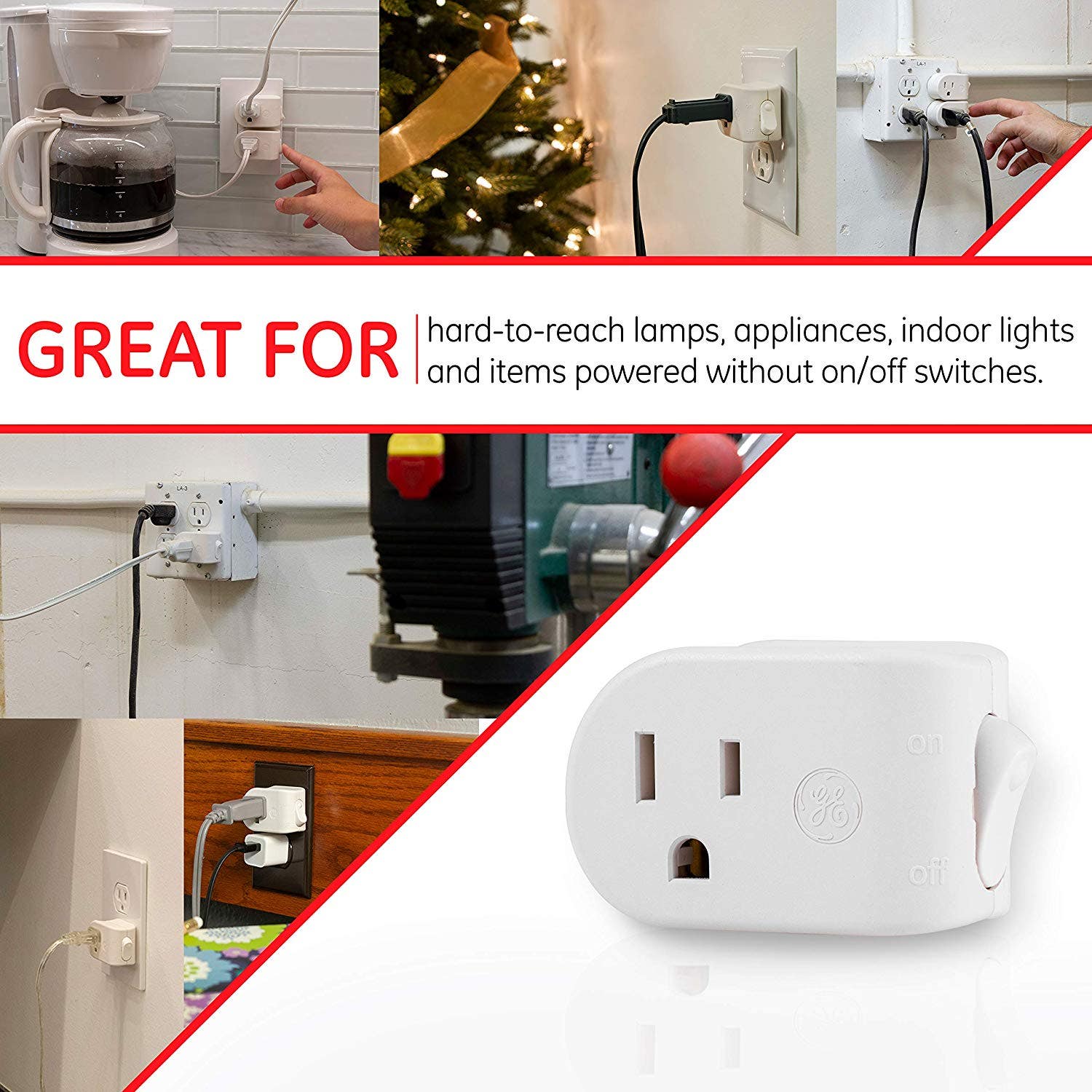 GE UltraPro Plug-In On/Off Power Switch, White - Image 4